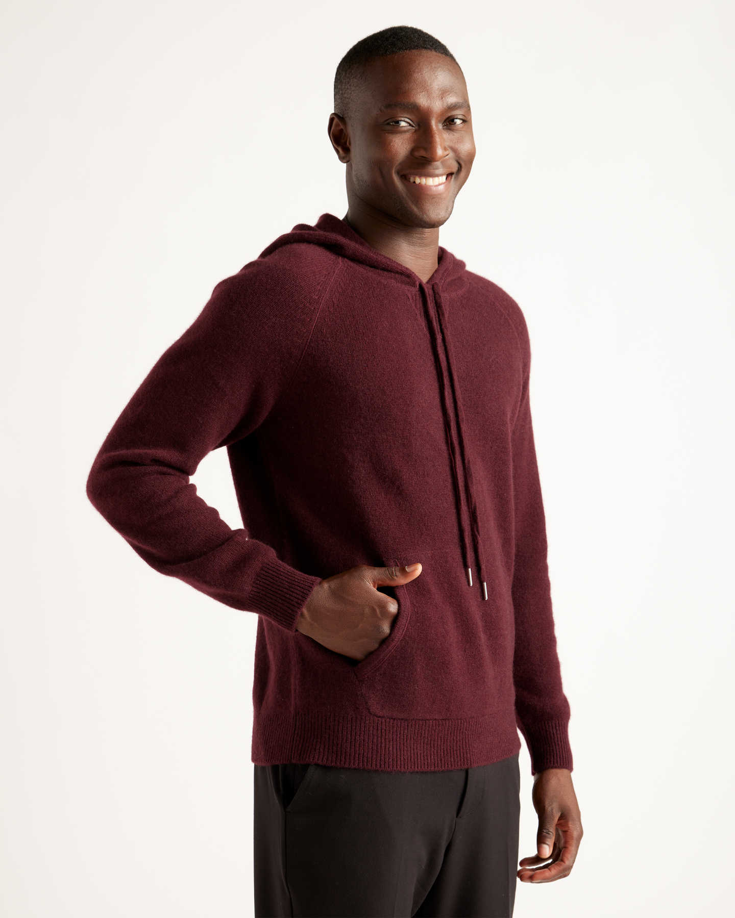 Mongolian Cashmere Pullover Hoodie - Burgundy - 4 - Thumbnail