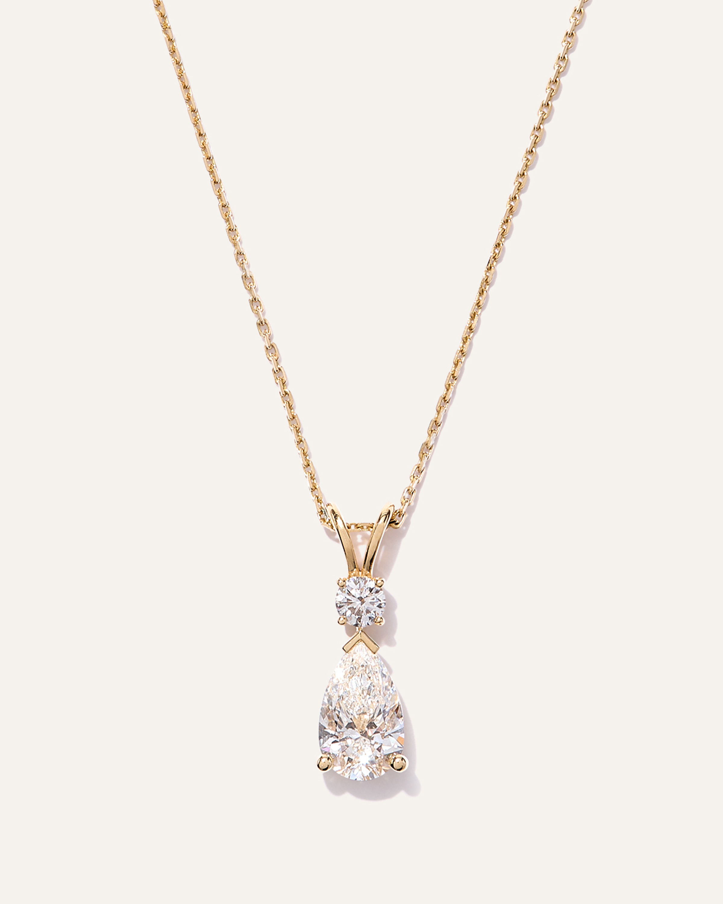 14K Gold Lab Grown Diamond Round & Pear Drop Necklace