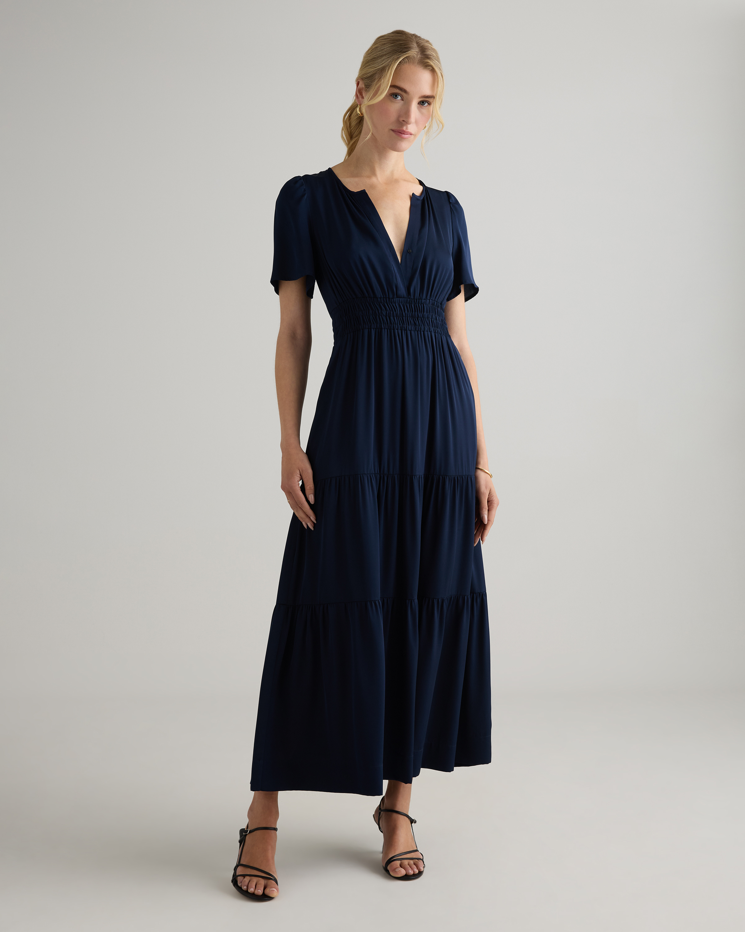 Washable Stretch Silk Tiered Maxi Dress