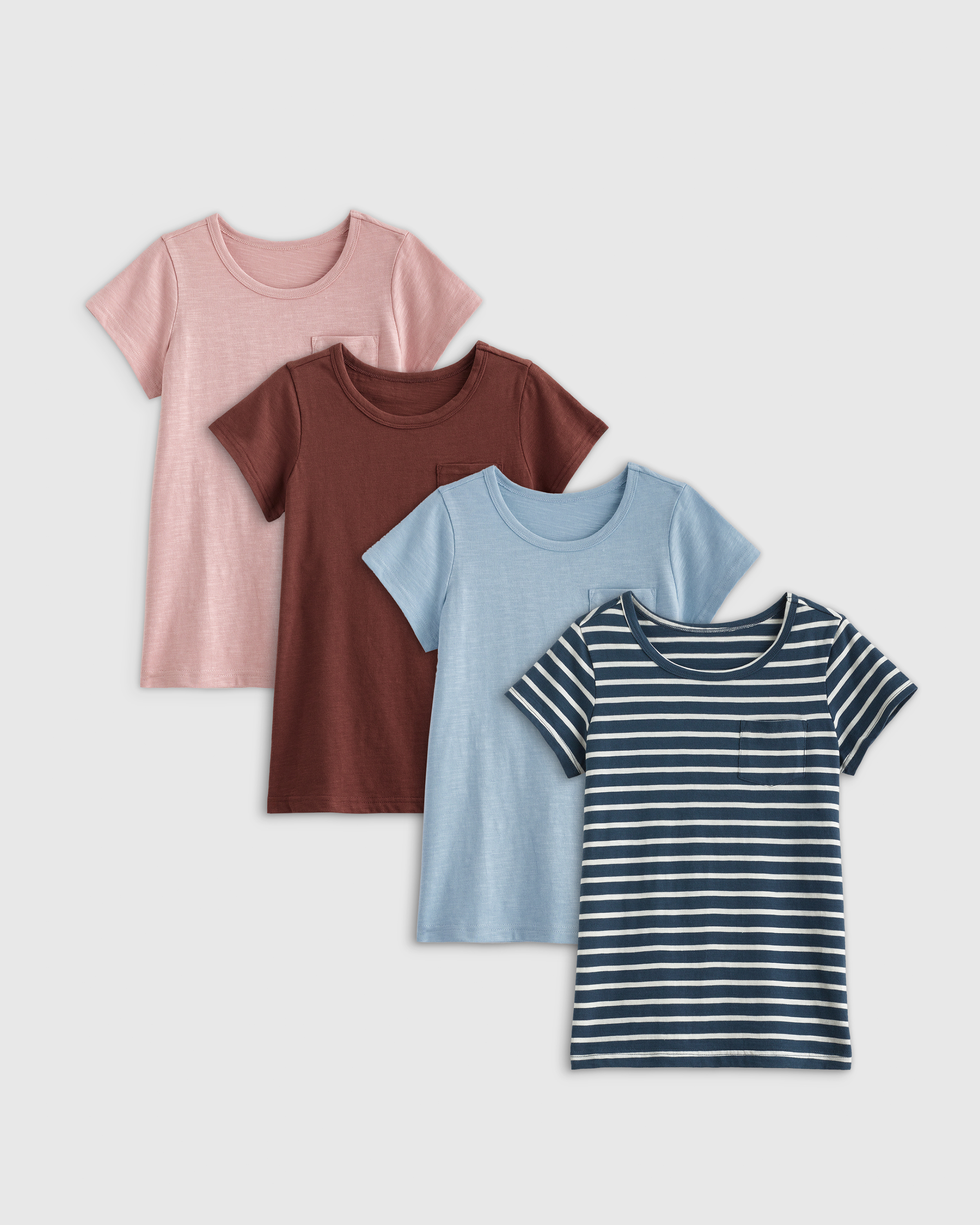 Shop Quince Slub T-shirt 4-pack In Dusty Rose/chocolate/blue