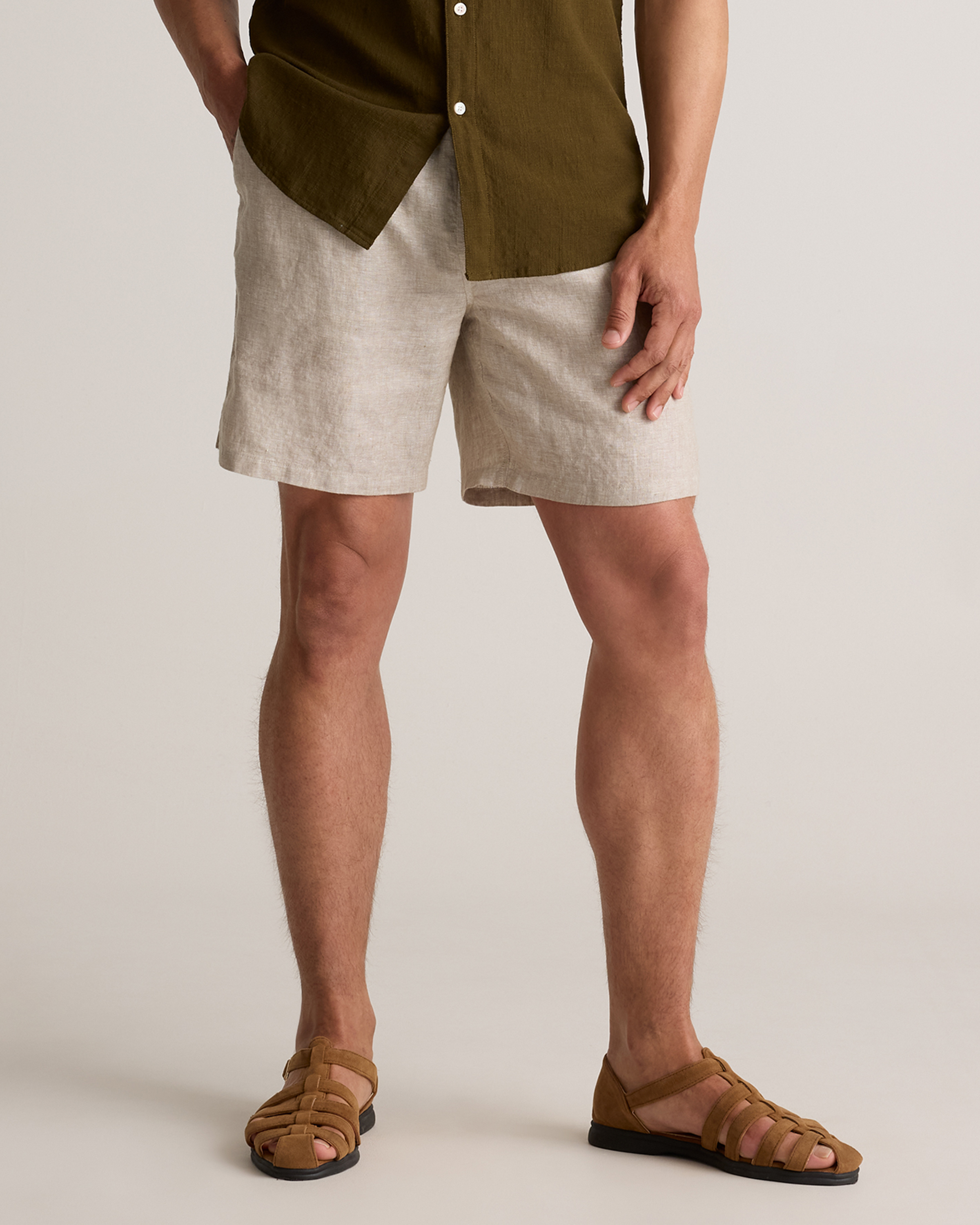 100% European Linen Drawstring Beach Shorts - 7"