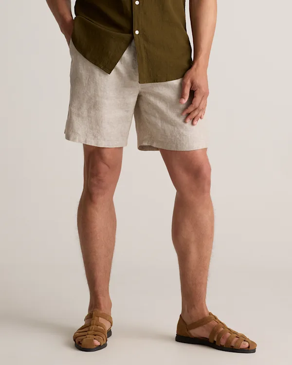 100% European Linen Drawstring Beach Shorts - 7"