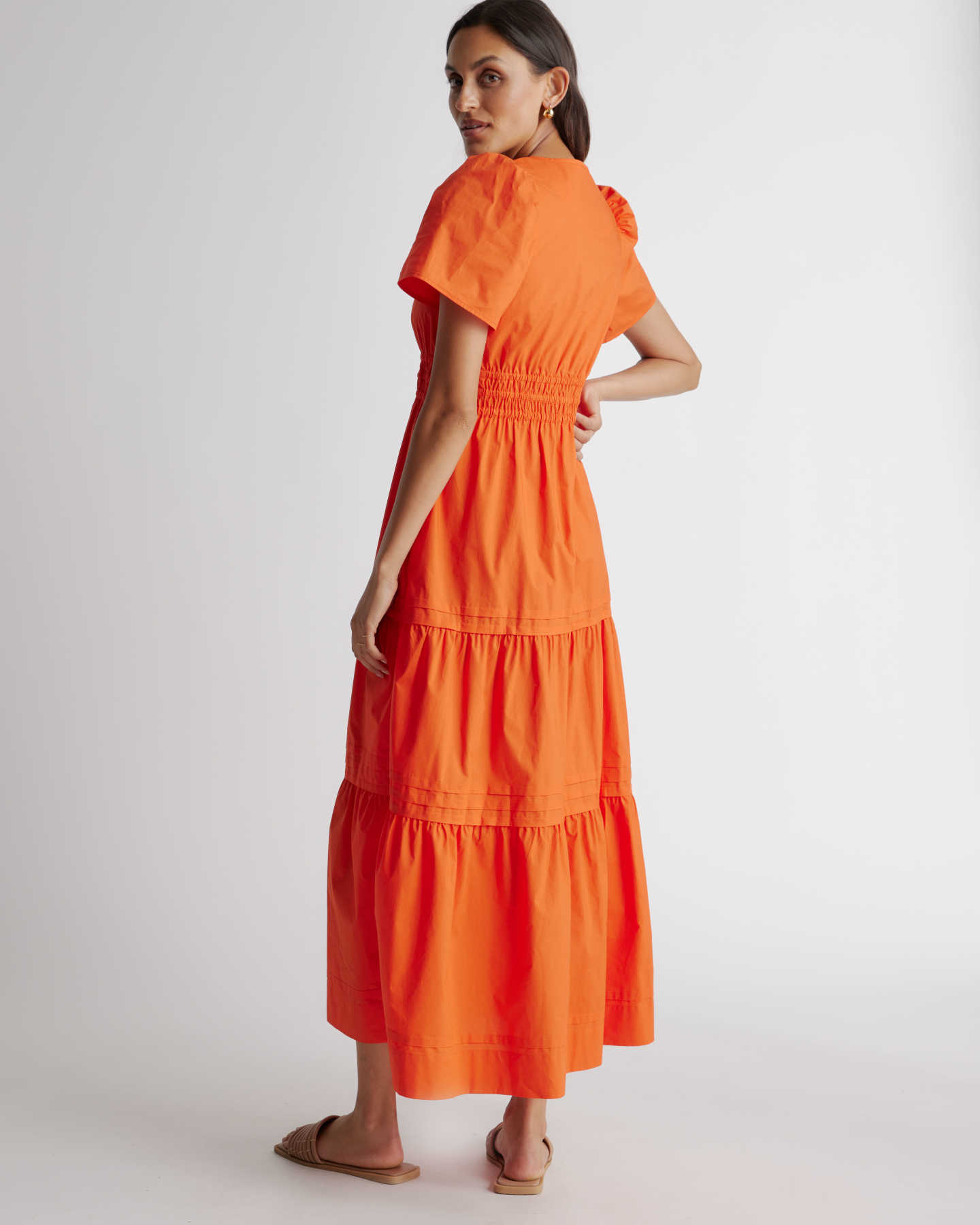 100% Organic Cotton Tiered Maxi Dress - Vermilion Red - 2 - Thumbnail