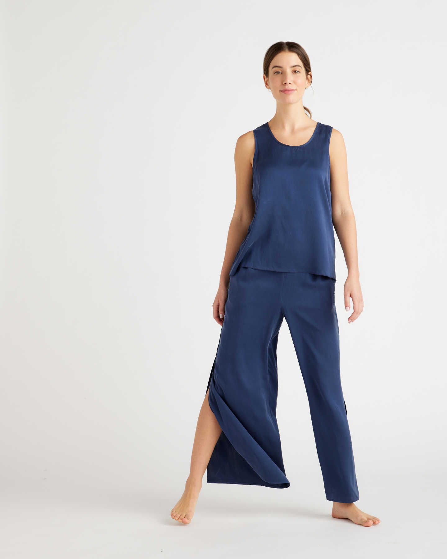 100% Washable Silk Tank & Pants Pajama Set - Indigo - 0 - Thumbnail