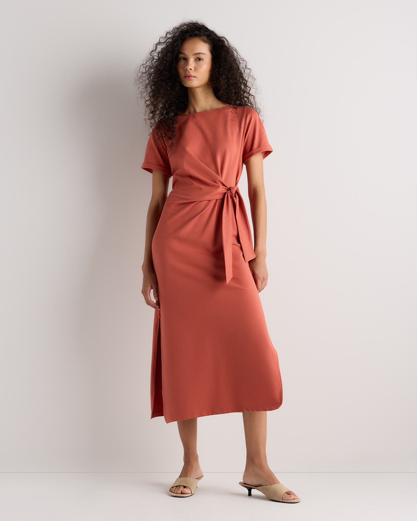 Stretch Cotton Jersey Side Tie Midi Dress