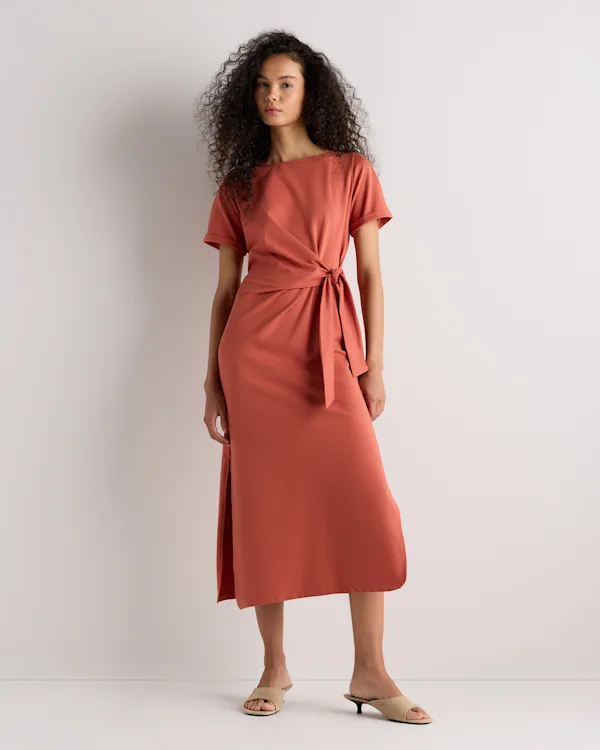 Stretch Cotton Jersey Side Tie Midi Dress