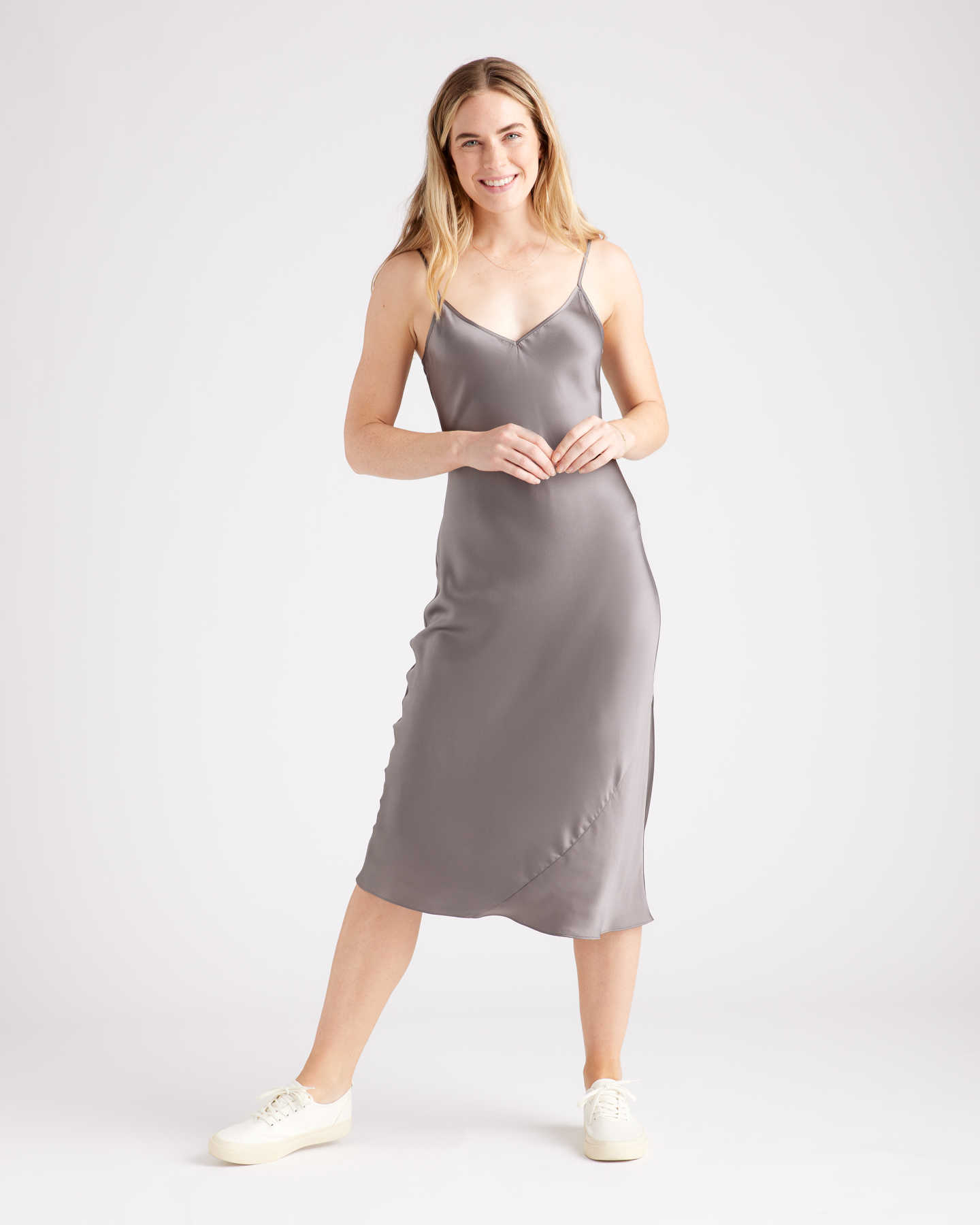 100% Washable Silk Slip Dress - Grey - 5
