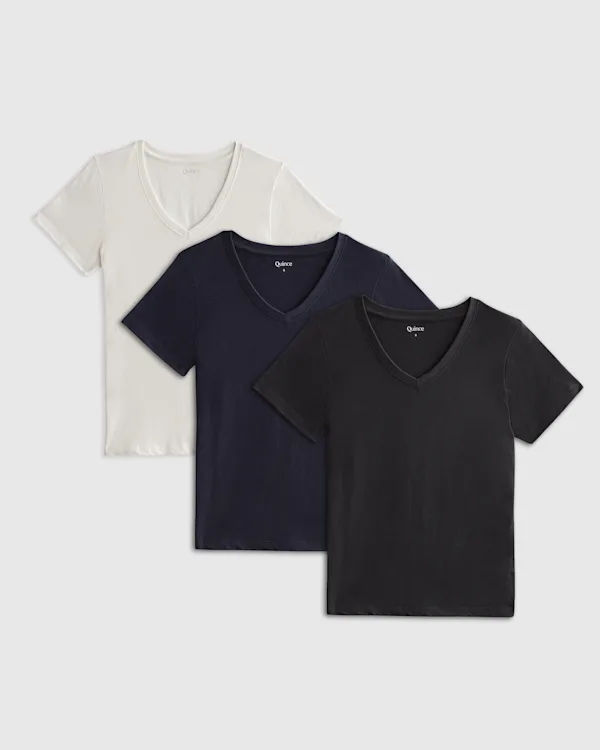 100% Organic Cotton Slub V Neck Tee 3 Pack Bundle