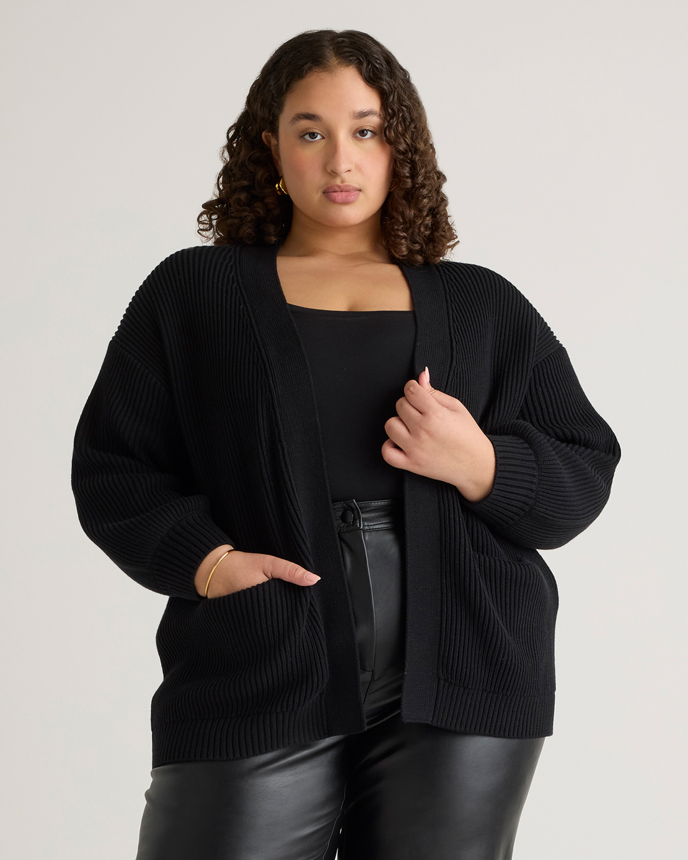Shop Quince Women's Oversized Cardigan Sweater In Black