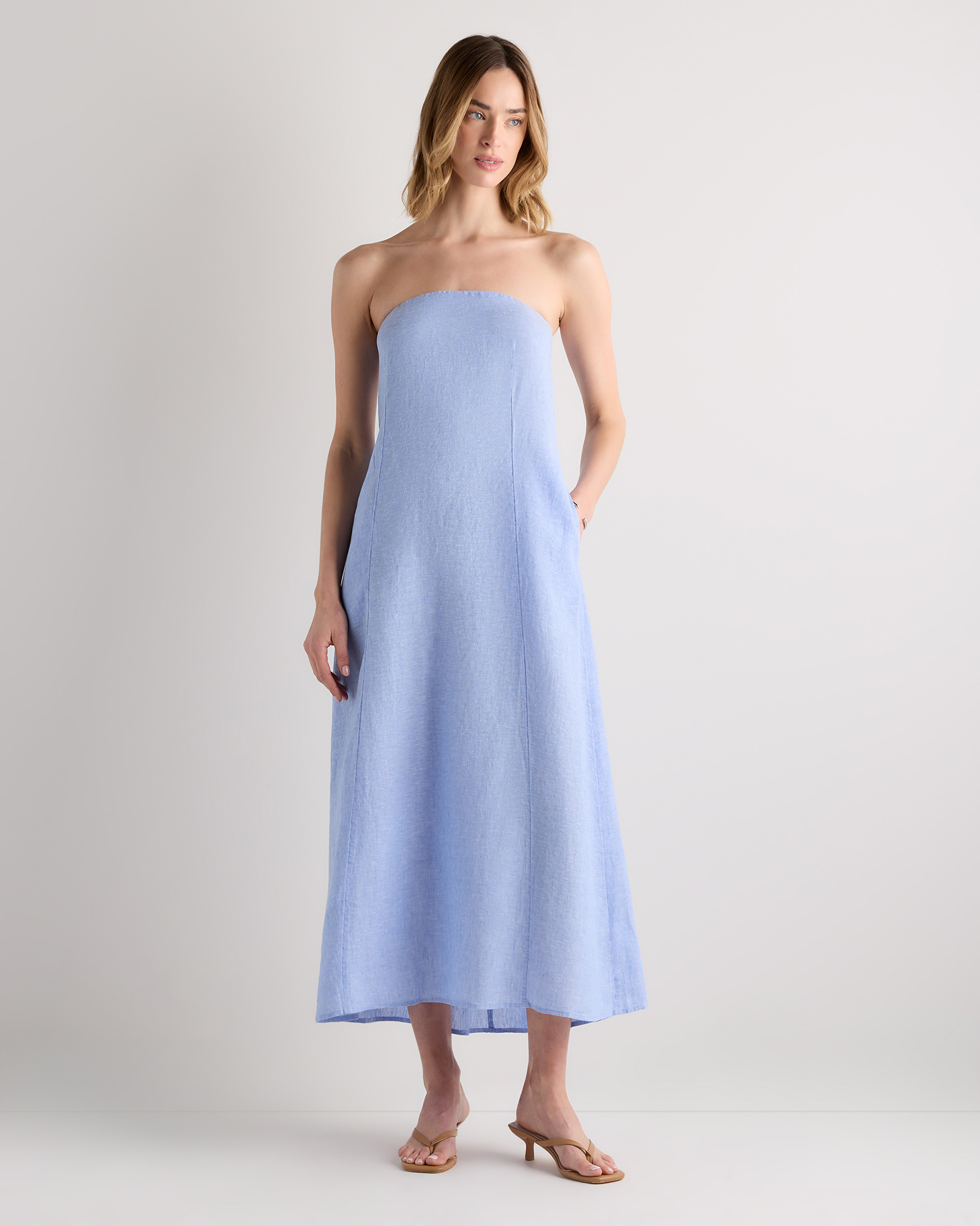 100% European Linen Strapless Maxi Dress