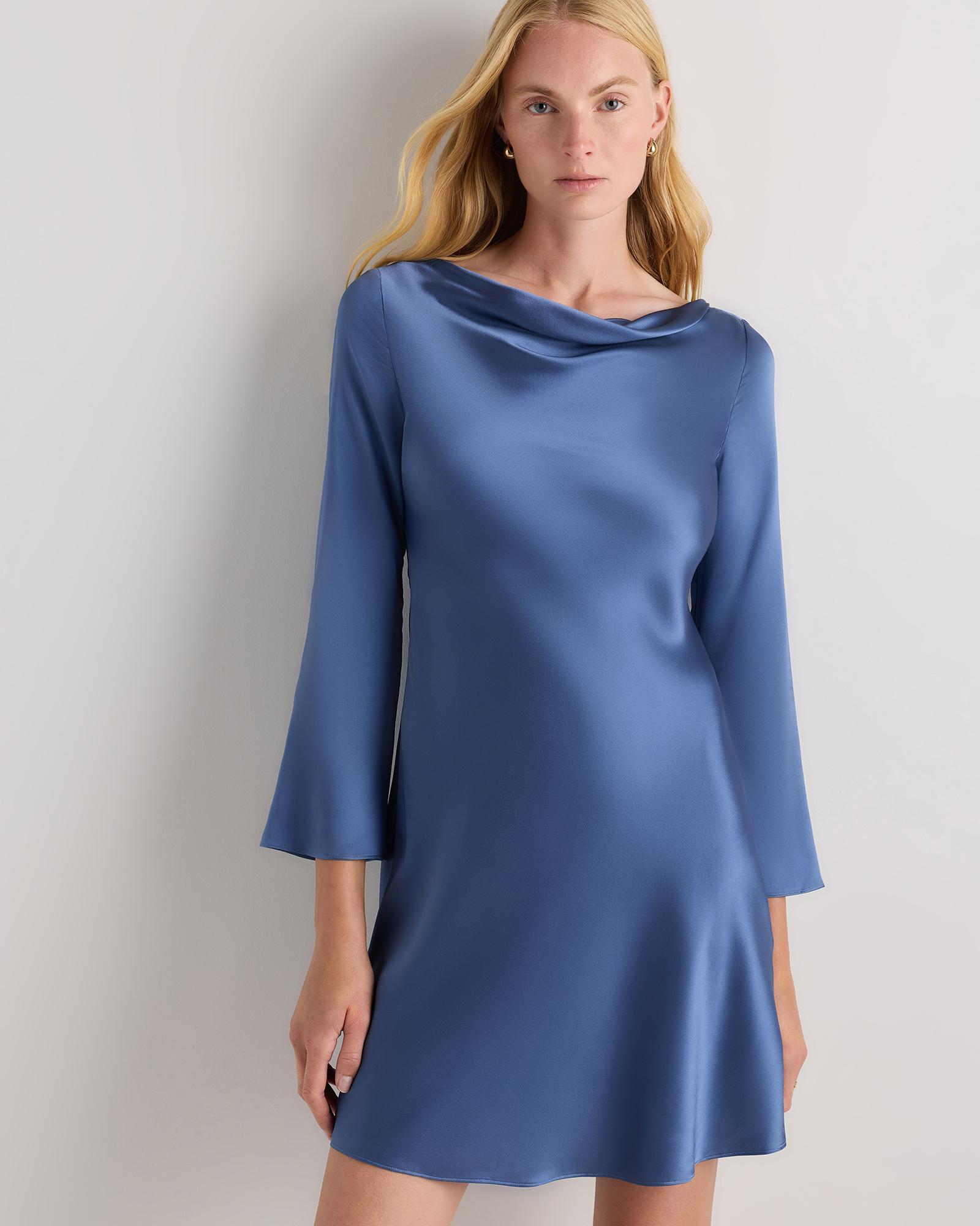 blue long sleeve silk dress Women's Sloane Long Sleeve Satin Maxi Dress - Navy Blue In Size Small - Navy / Blue