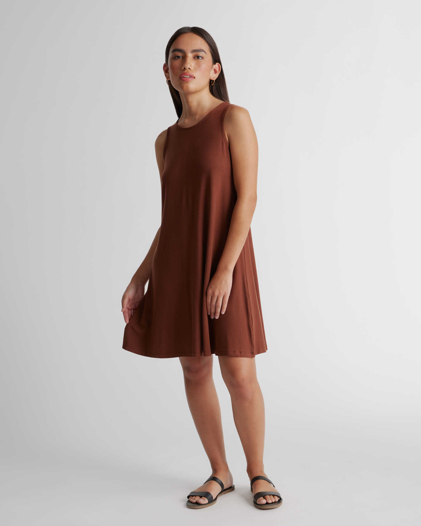 Tencel Jersey Mini Swing Dress - Brown