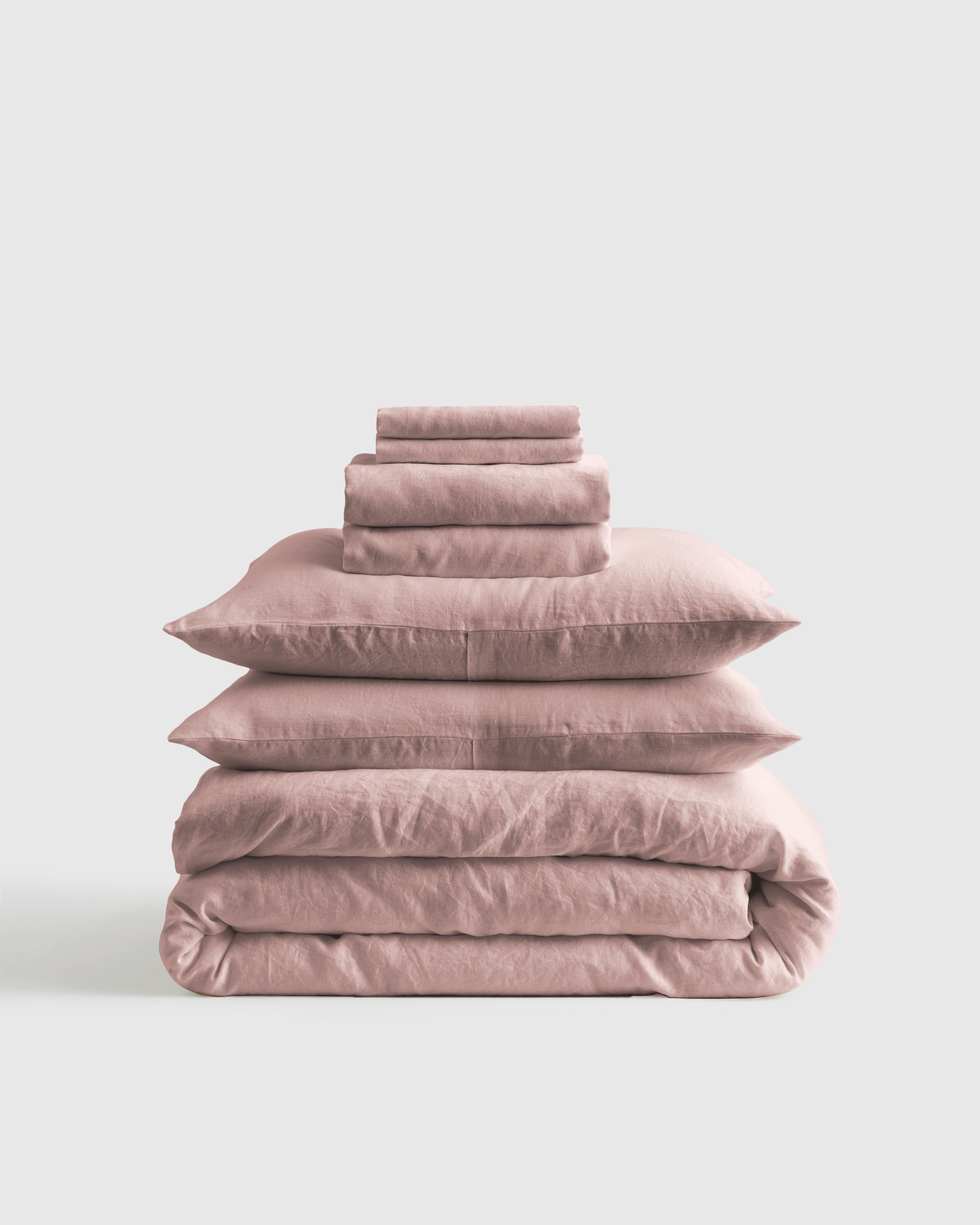 Condition photo showing As Is for quince european linen sheet set, queen, dusty mauve