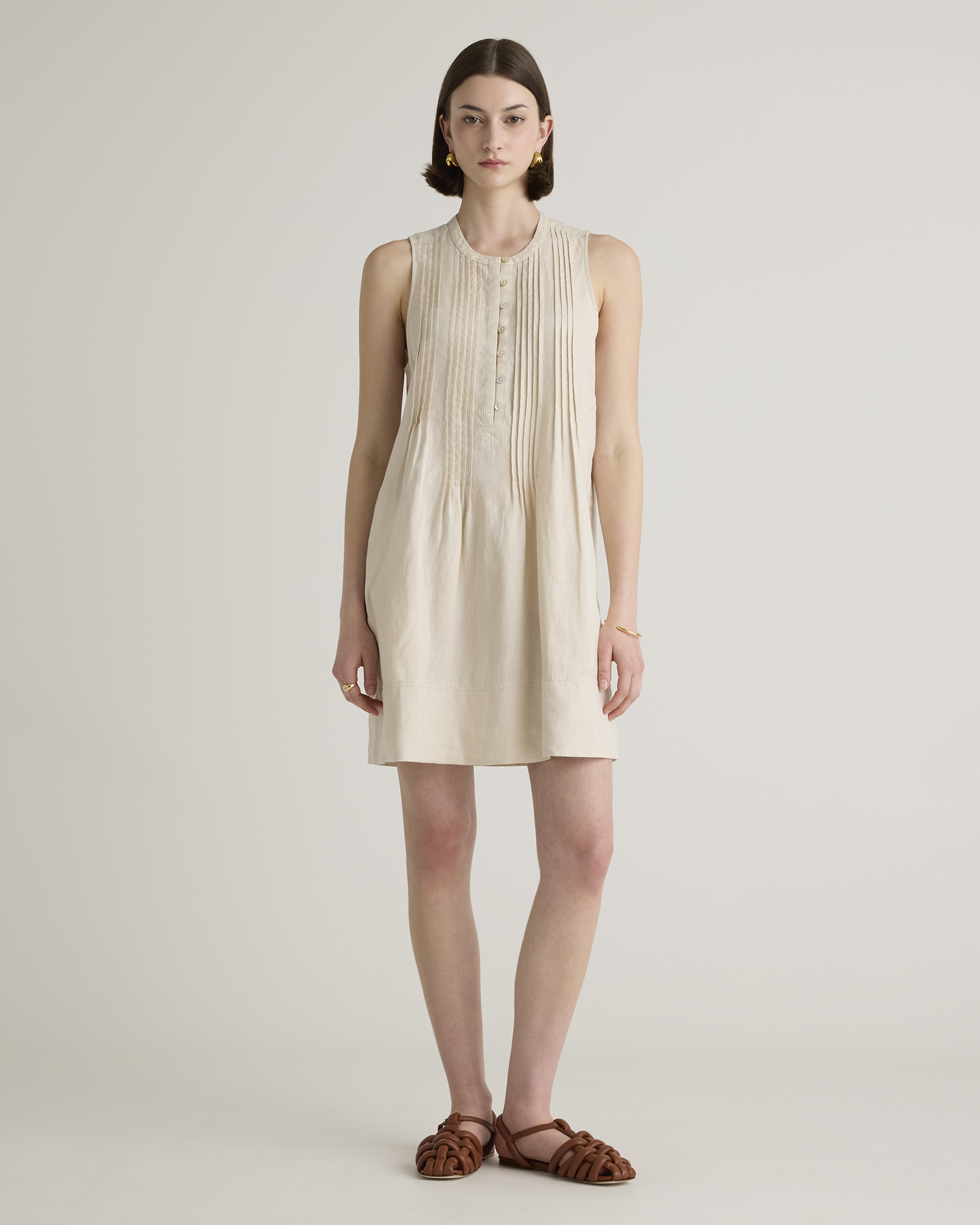 Shop Quince Women's 100% European Linen Sleeveless Swing Dress In Sand