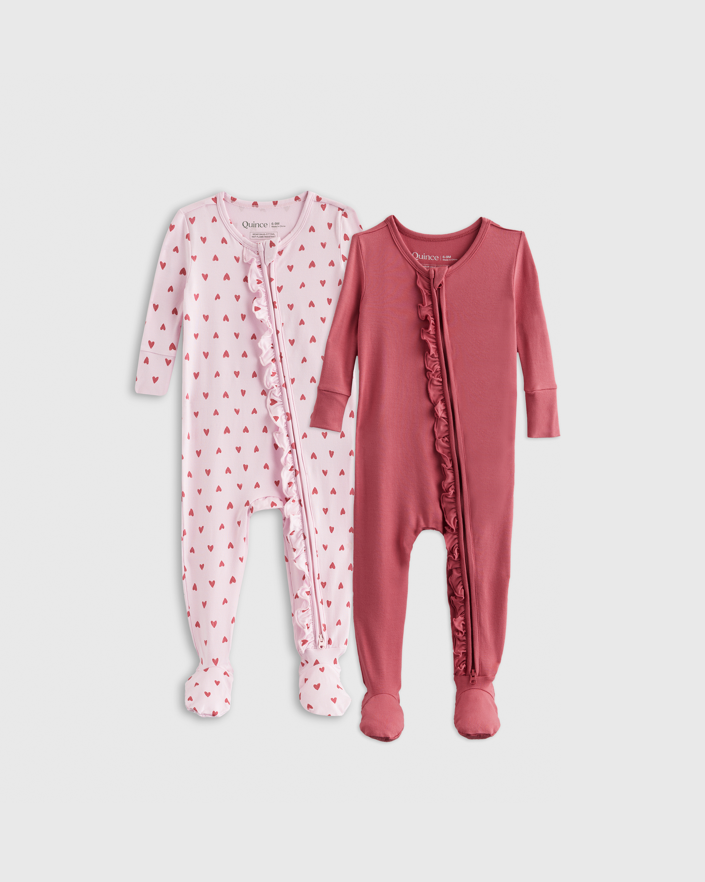 Quince Bamboo Ruffle Tight Fit Footie Pajamas 2-pack In Red