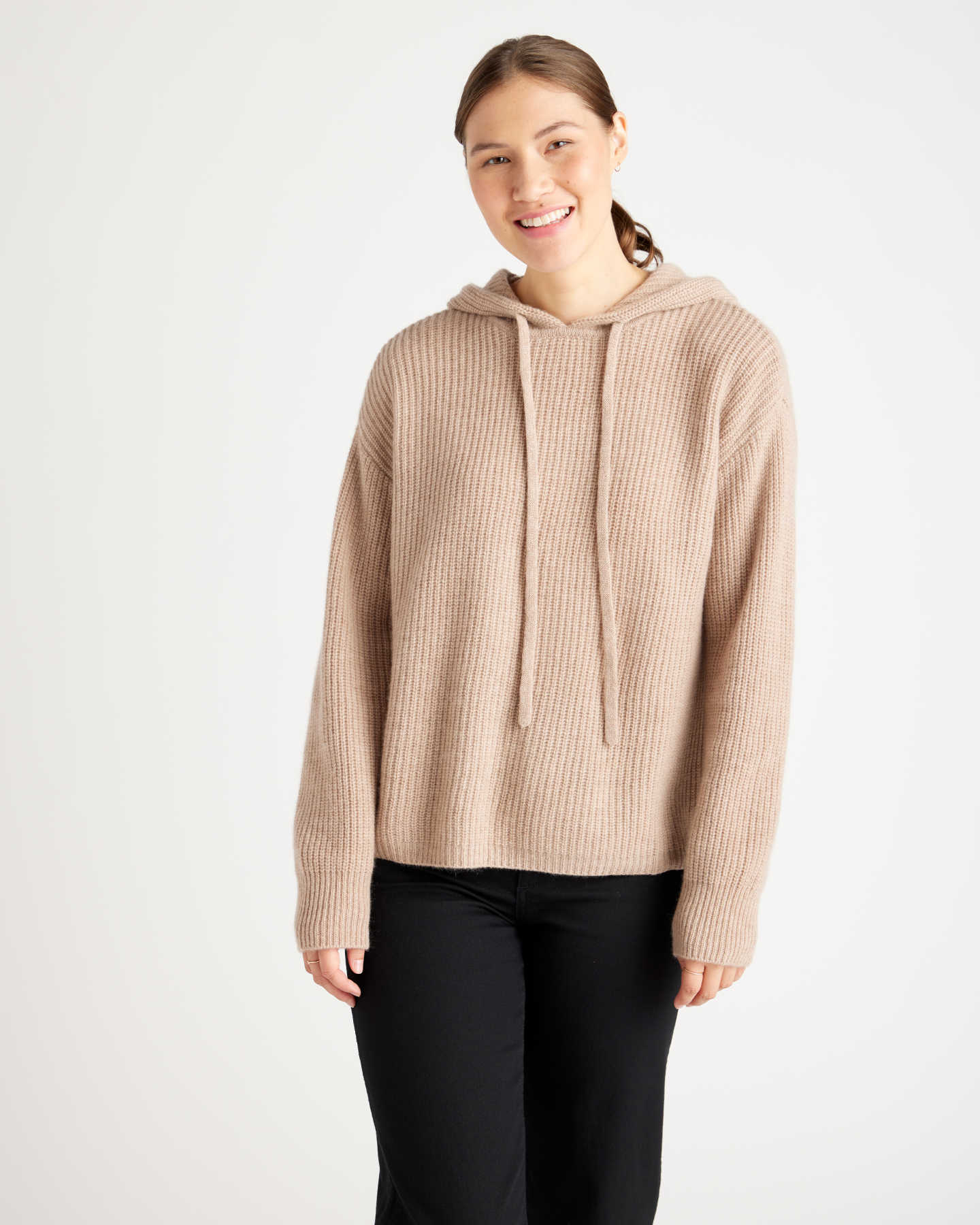 Mongolian Cashmere Fisherman Pullover Hoodie - Oatmeal