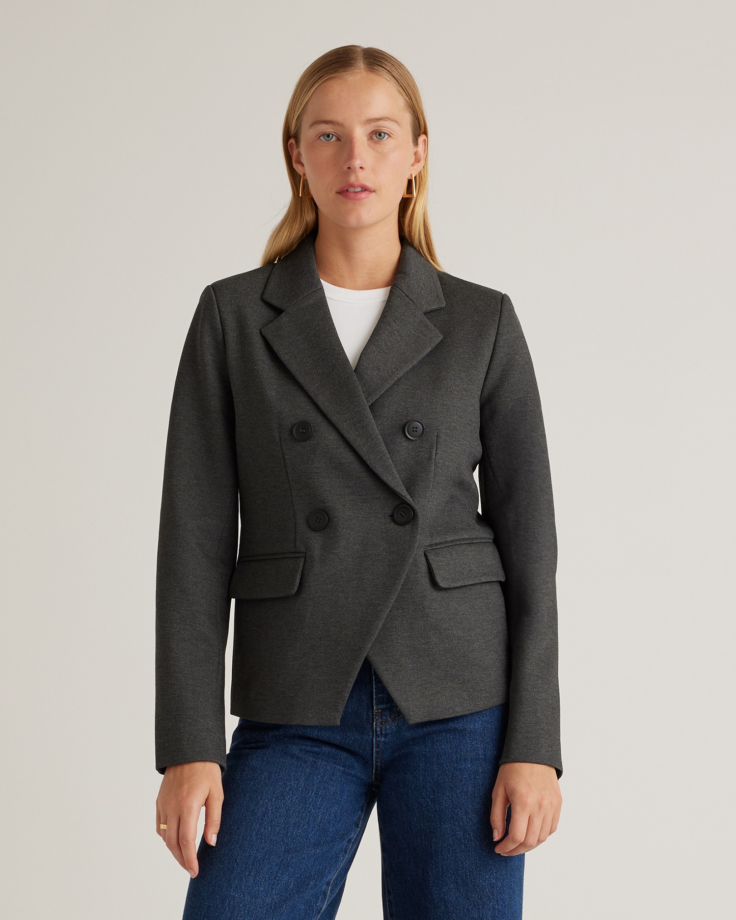 Quince Women's Ultra-stretch Ponte Double Breasted Blazer In Charcoal