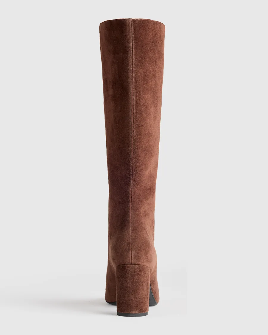 W--282-BLK Italian Suede Slouchy Block Heel Boots Espresso Brown 1396 CROPPED