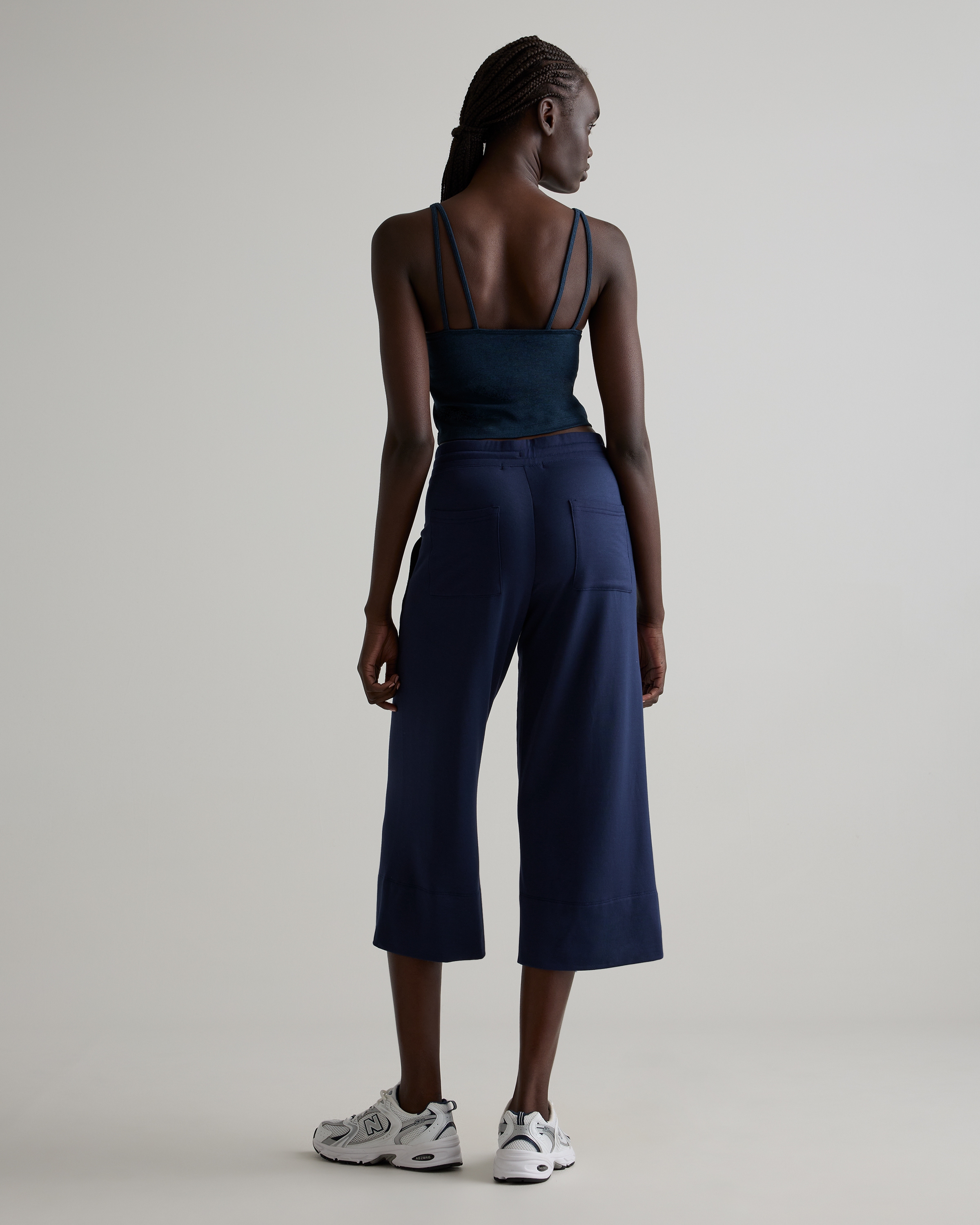 SuperSoft Fleece Cropped Wide Leg Pants in Navy