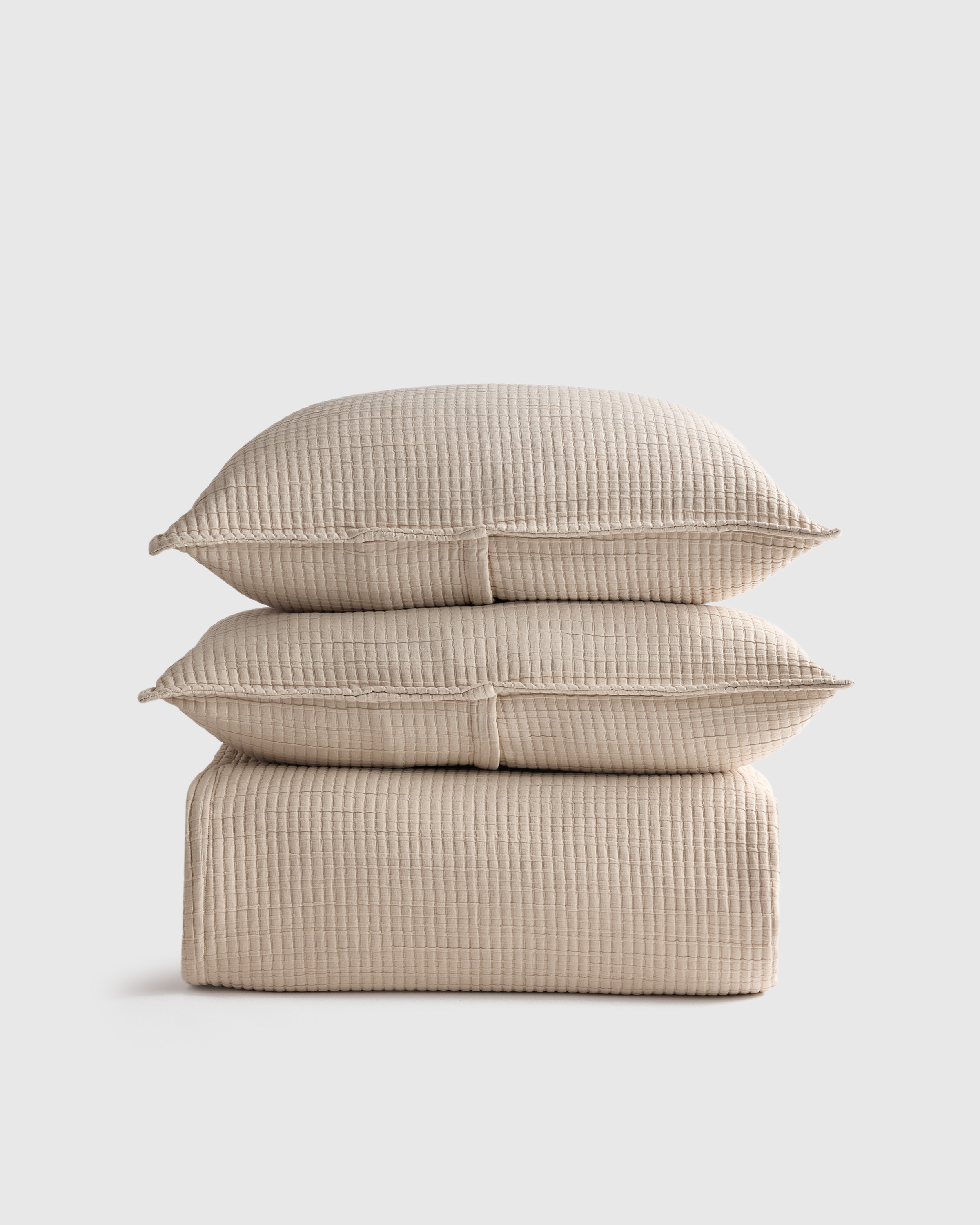 Organic Ribbed Cotton Coverlet Set - Toffee, Full/Queen