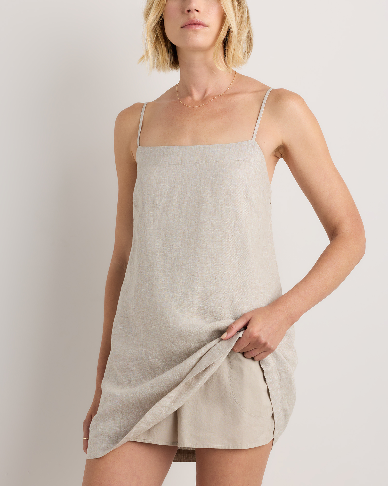 100% European Linen Mini Skort Dress in White