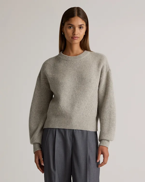 100% Yak Wool Pointelle Detail Relaxed Crew