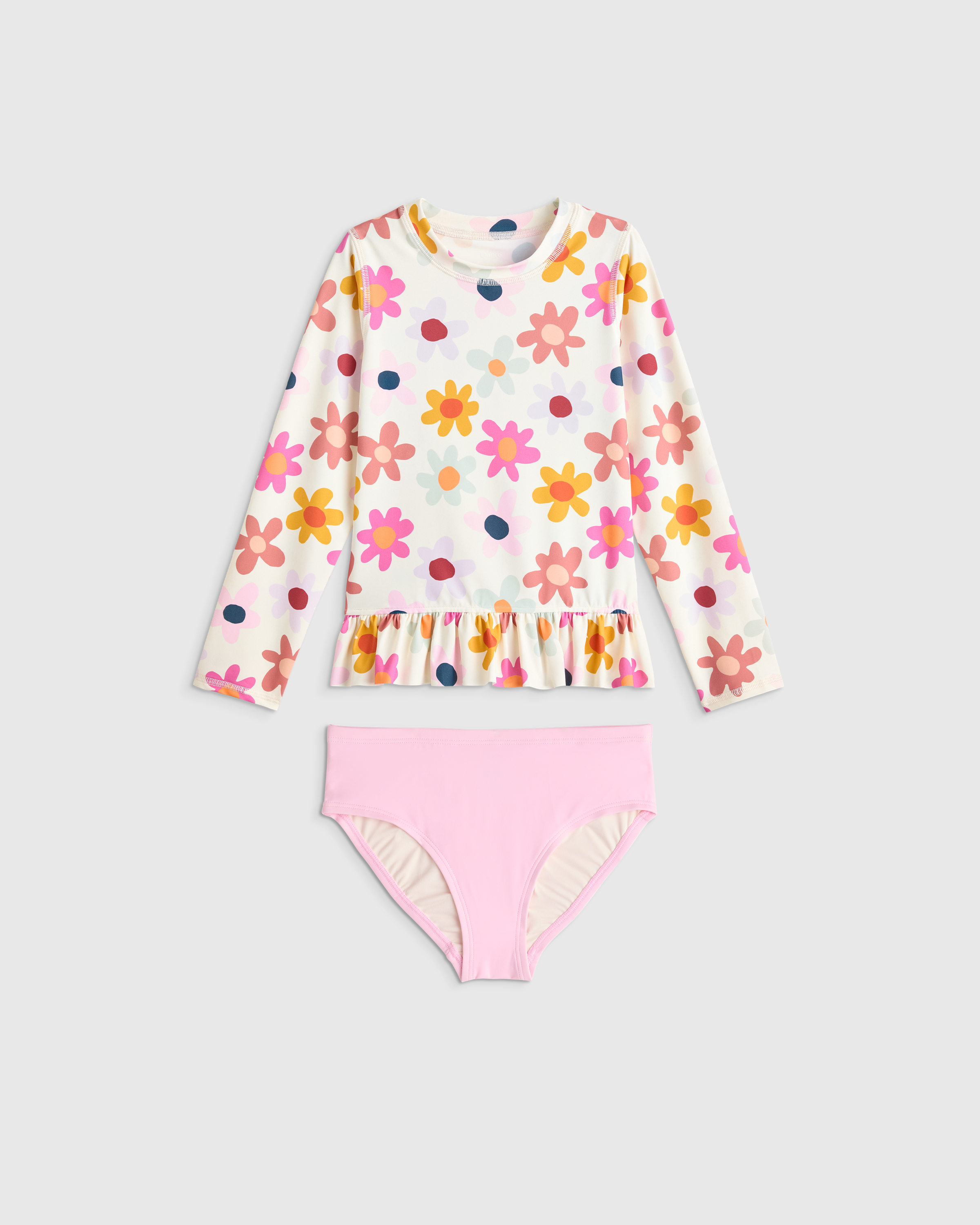 Long Sleeve Ruffle Rash Guard Two-Piece Swimsuit