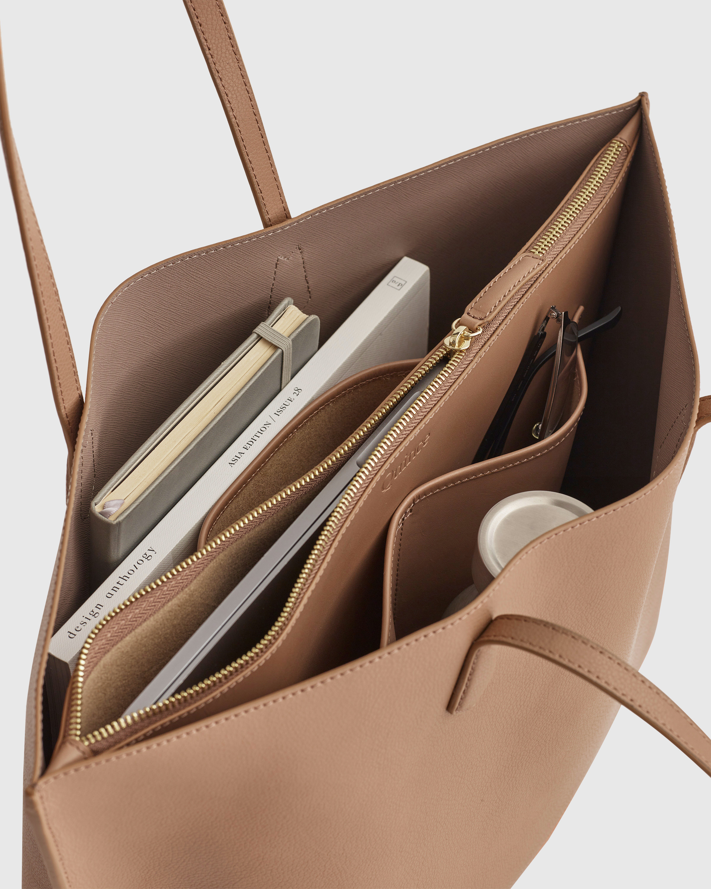 Italian Leather Triple Compartment Shopper Tote - thumbnail 7