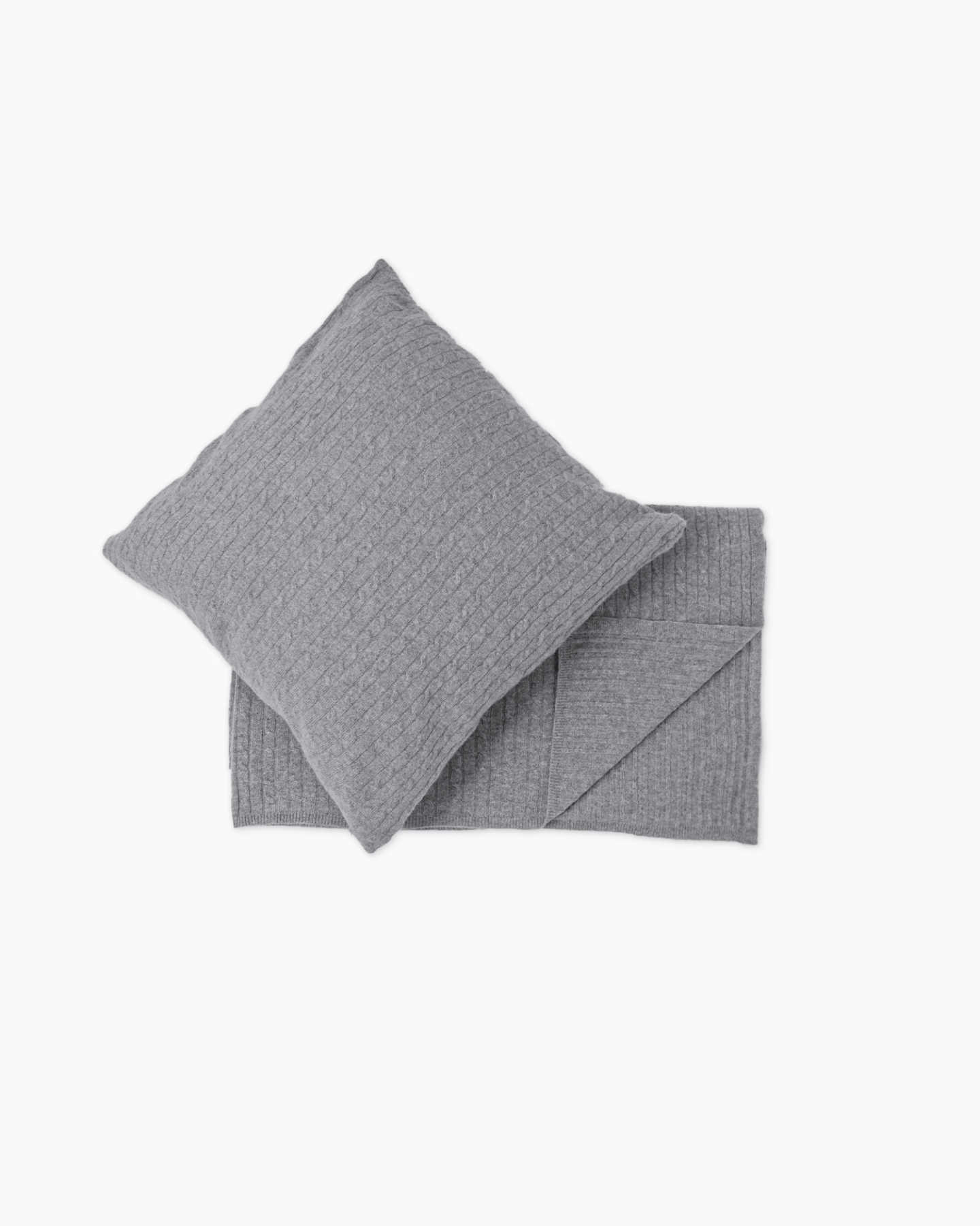 Cable Knit Cashmere Throw & Pillow Cover Set - Heather Grey - 1