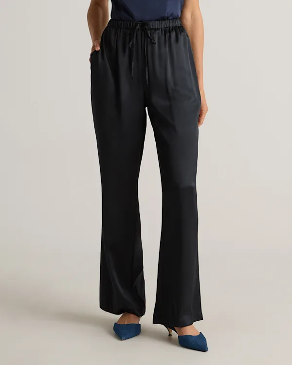 100% Washable Silk Drawstring Wide Leg Pants