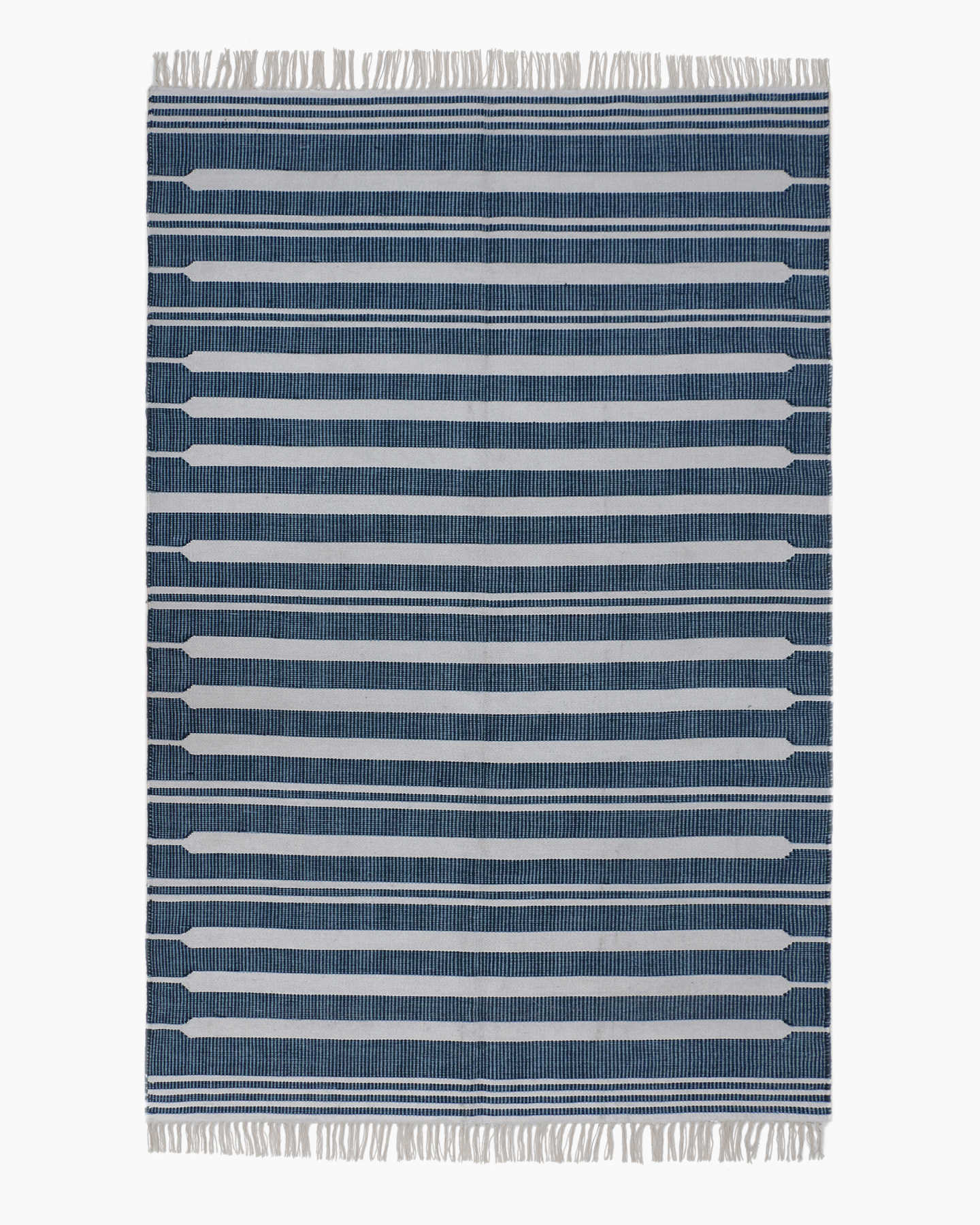 Beck Stripe Wool Kilim Rug - Natural Indigo - 0