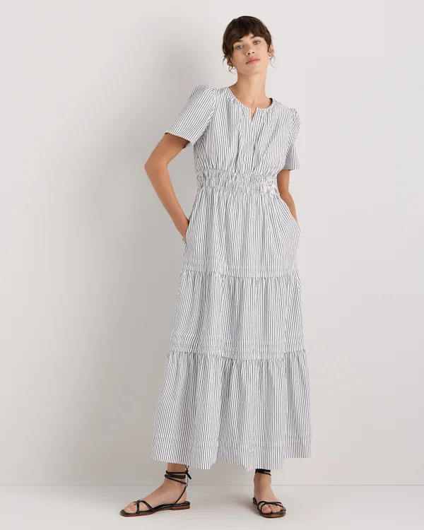 100% Organic Cotton Poplin Tiered Maxi Dress