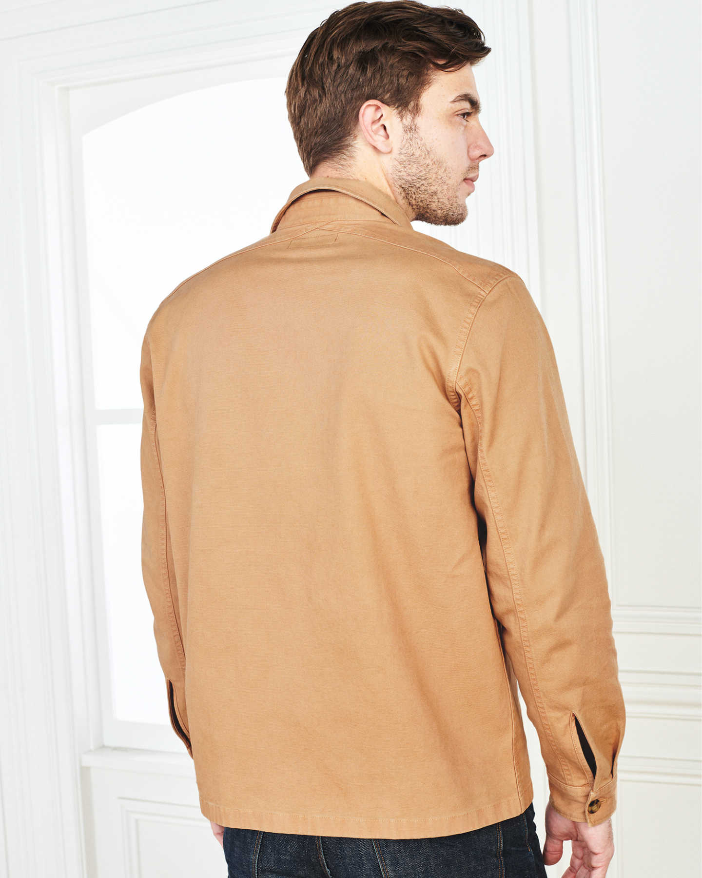 Double-Brushed Stretch Overshirt Jacket - Camel - 4 - Thumbnail