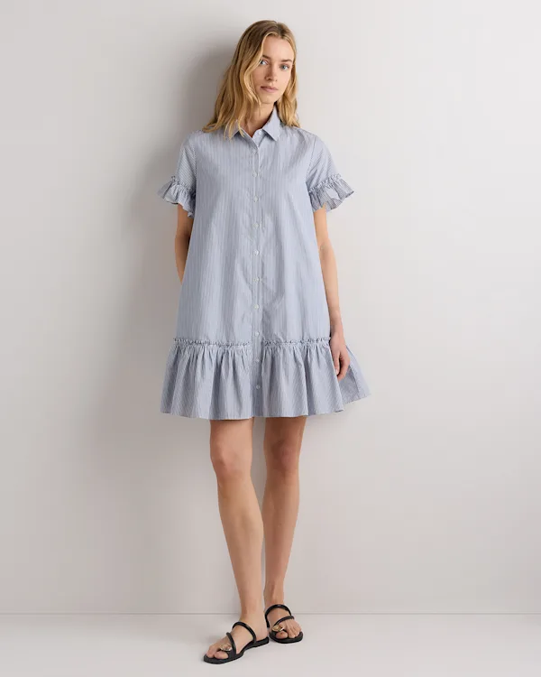 100% Organic Cotton Poplin Short Sleeve Ruffle Shirt Dress