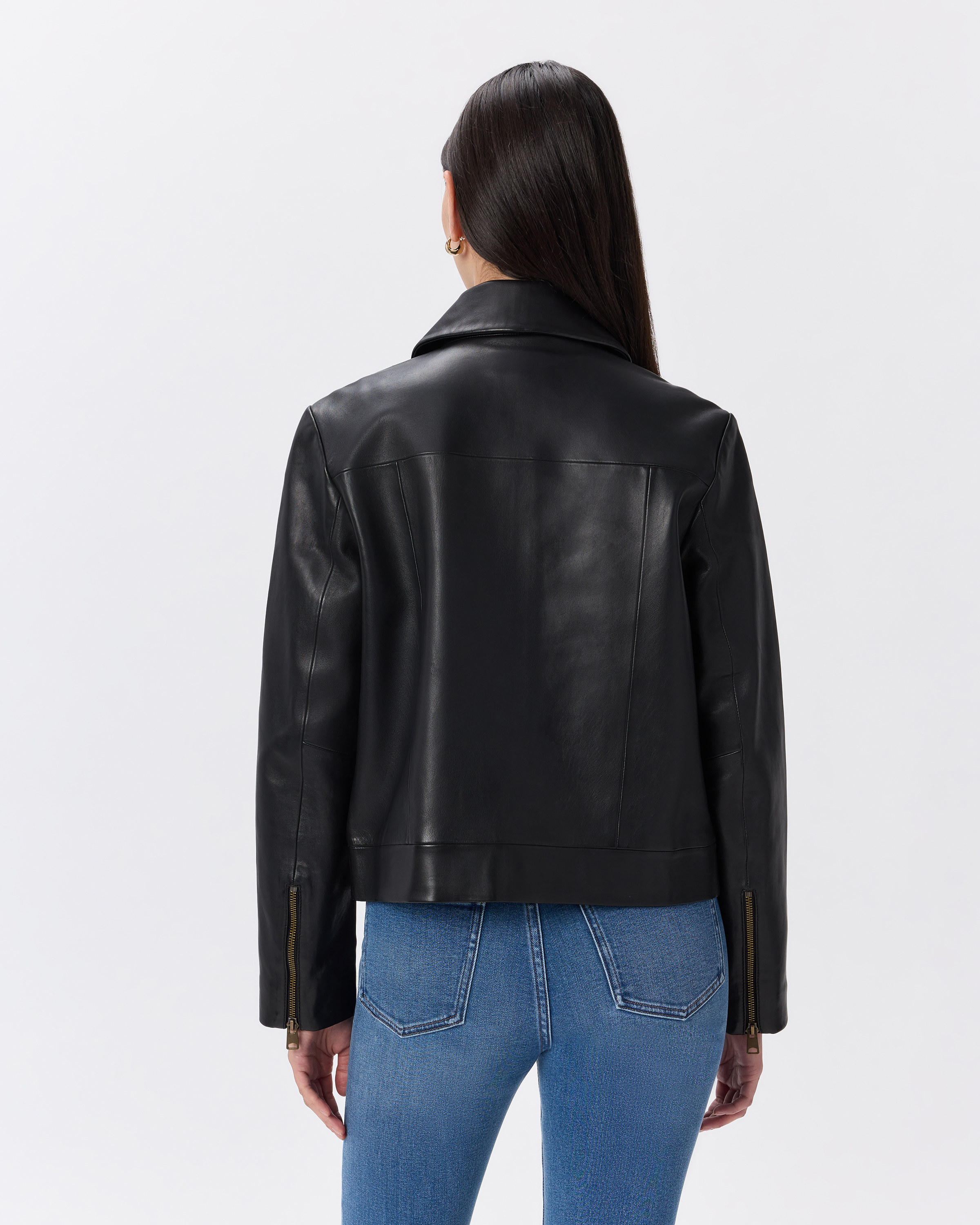 100% Leather Cropped Zip-Front Jacket