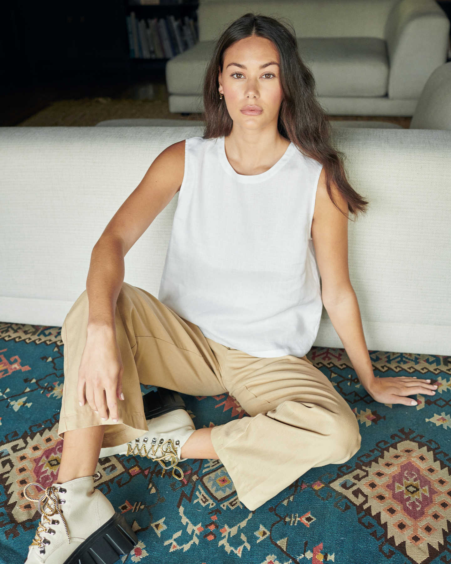 linen tank top & linen pants for women driftwood white 1