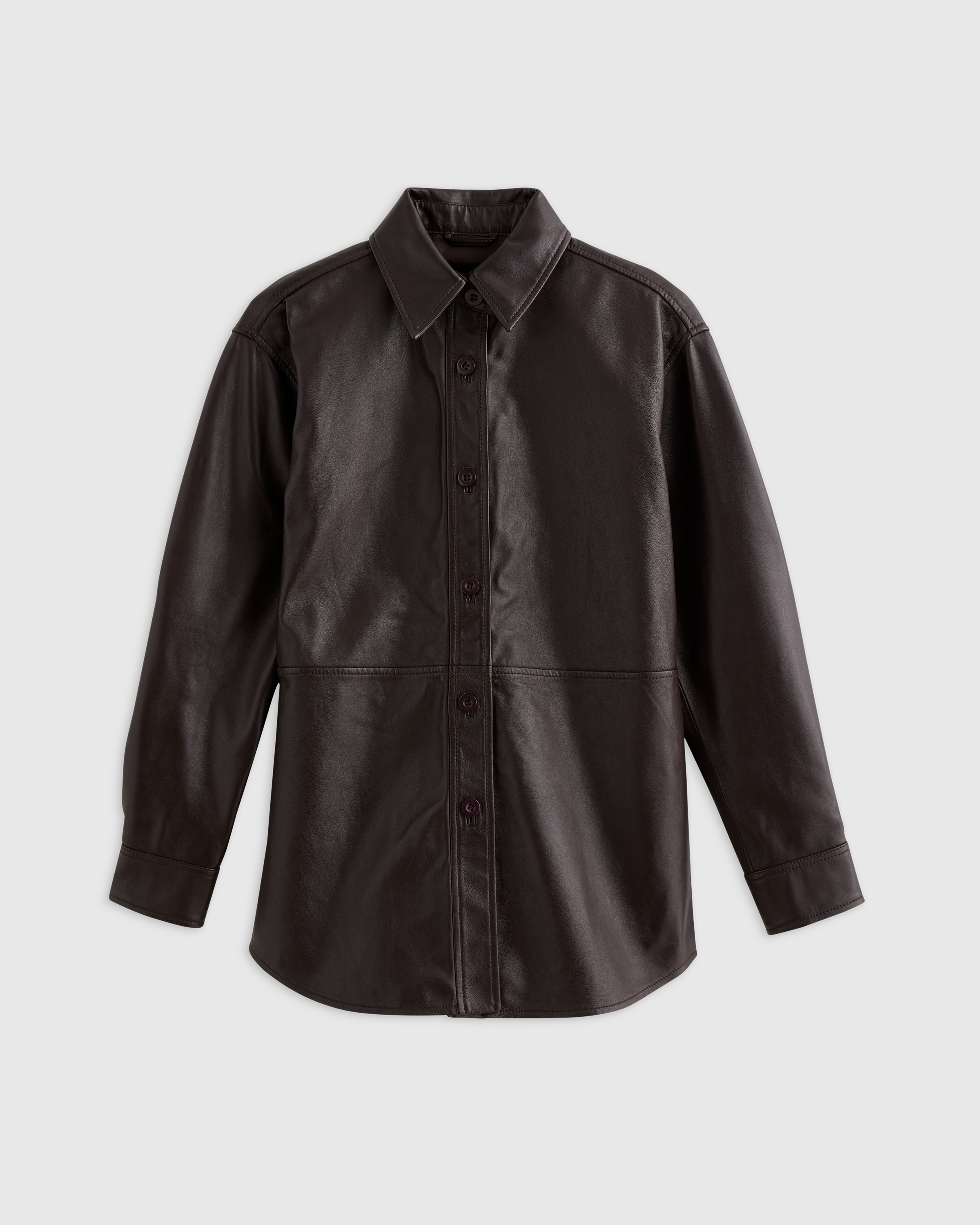 100% Leather Shirt Jacket in Brown