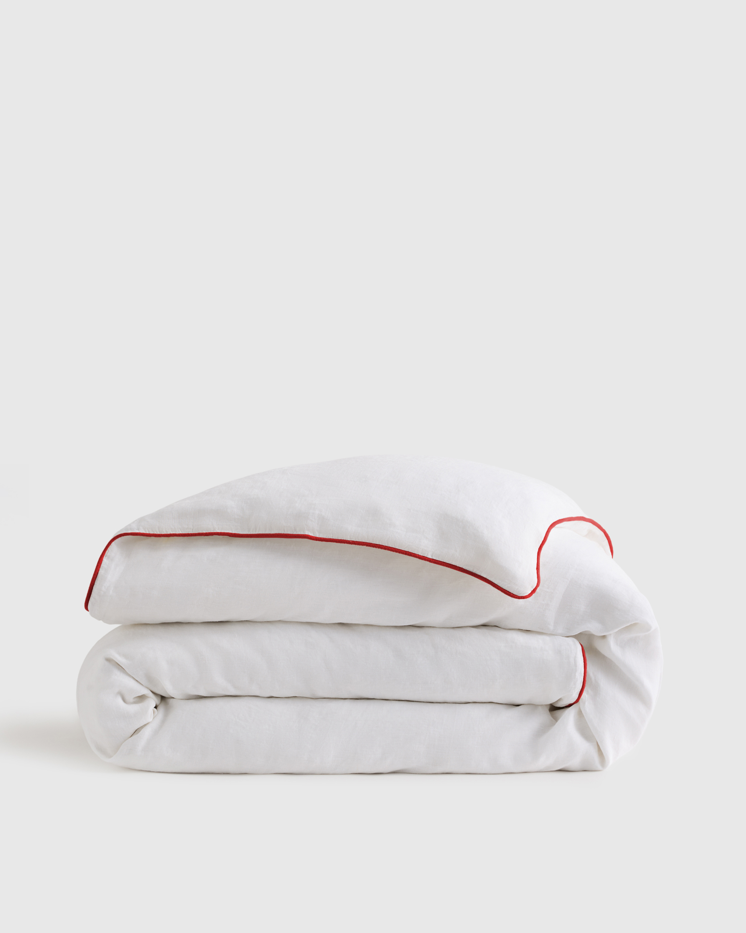 European Linen Piped Duvet Cover - White/Toffee, Full/Queen