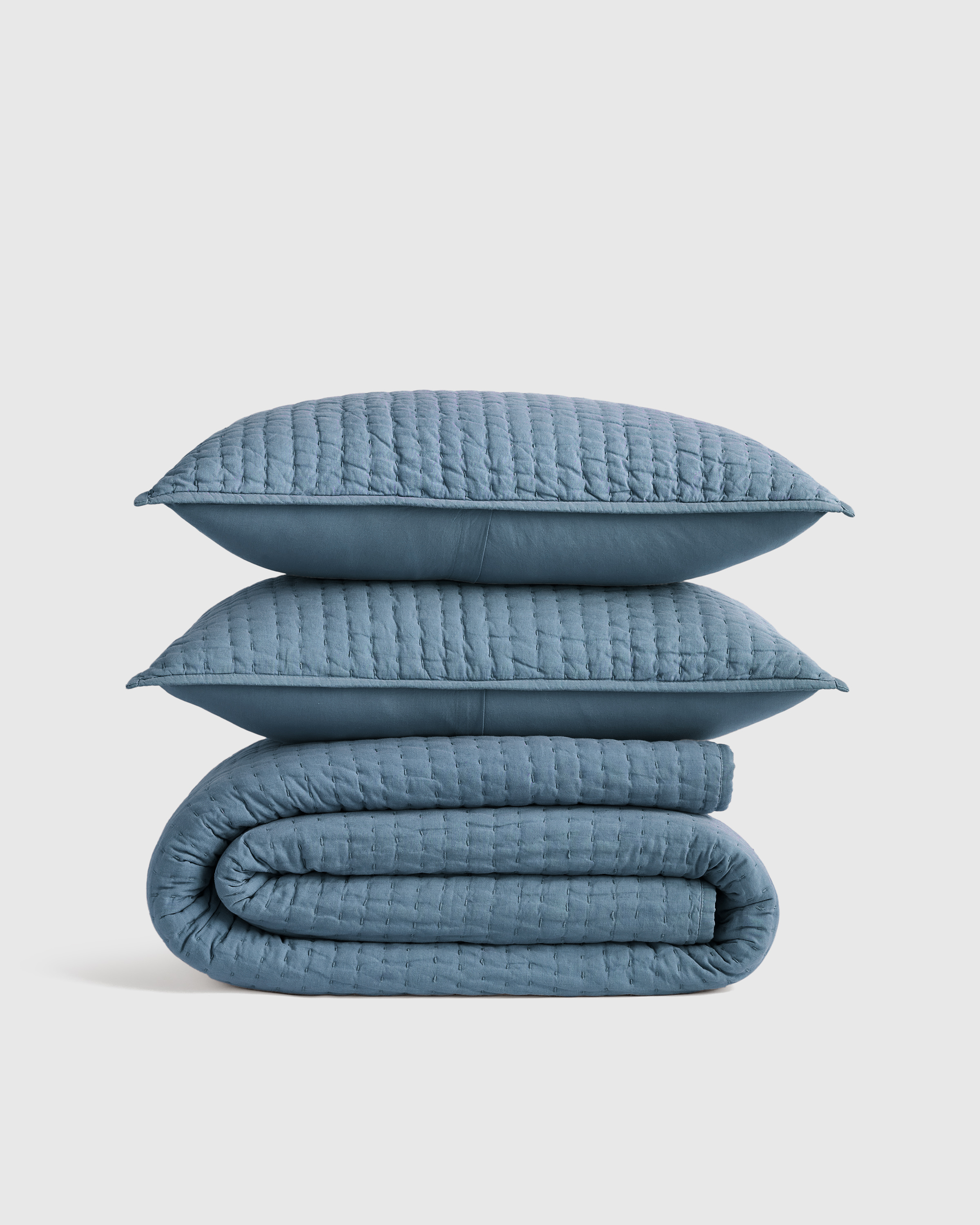European Linen Cotton Stitch Quilt Set - Espresso, King/Cal King