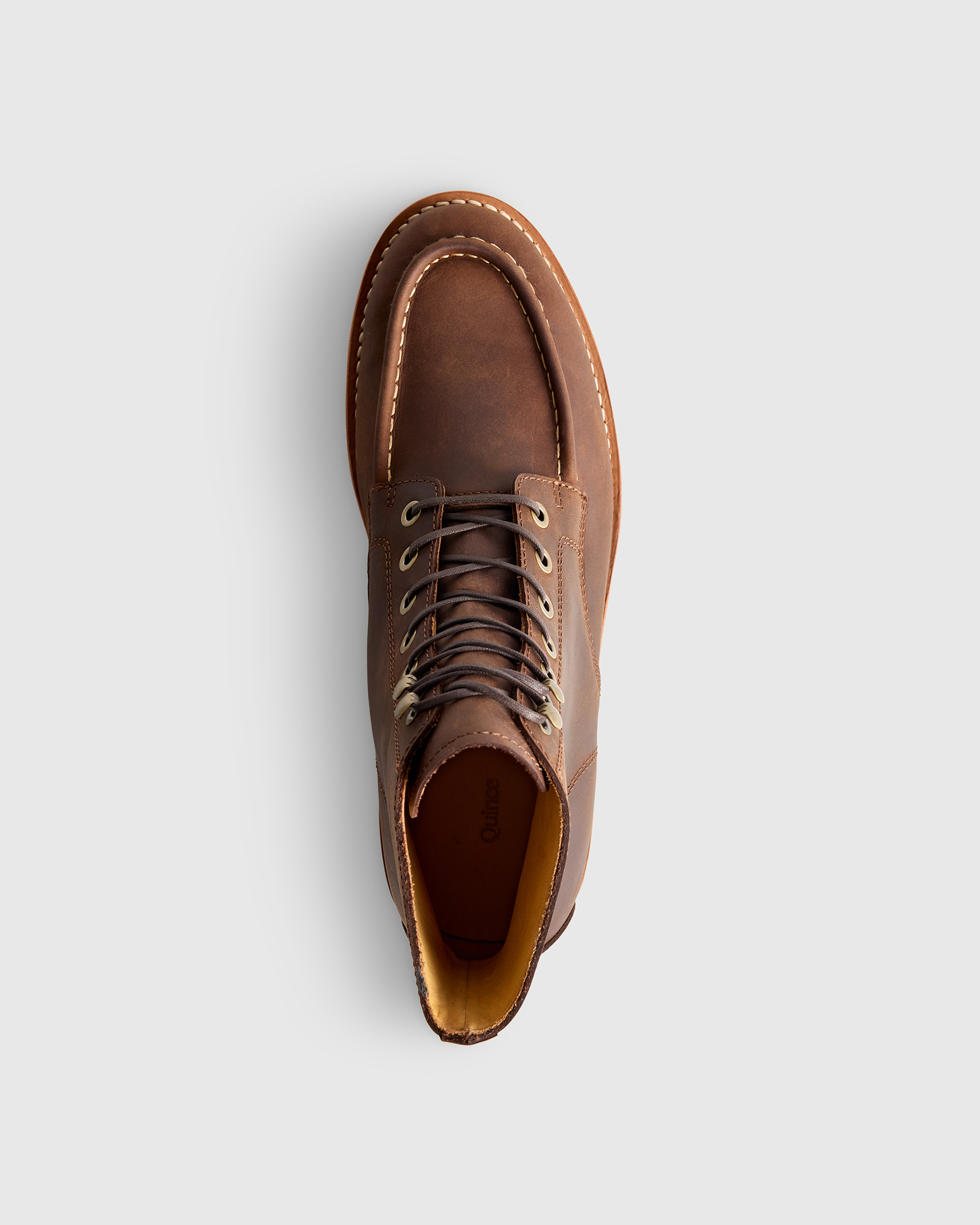 Crafted Leather Moc Toe Boot in Cafe | Quince Canada display picture 1