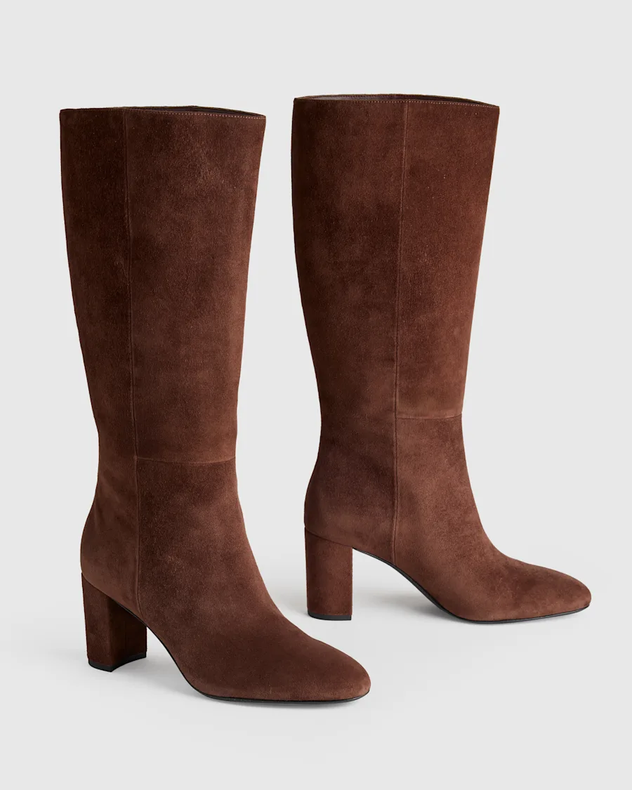 W--282-BLK Italian Suede Slouchy Block Heel Boots Espresso Brown 1426 CROPPED