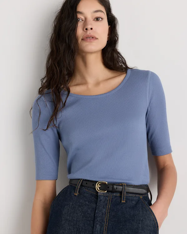 Organic Cotton Micro-Rib Elbow Sleeve Tee