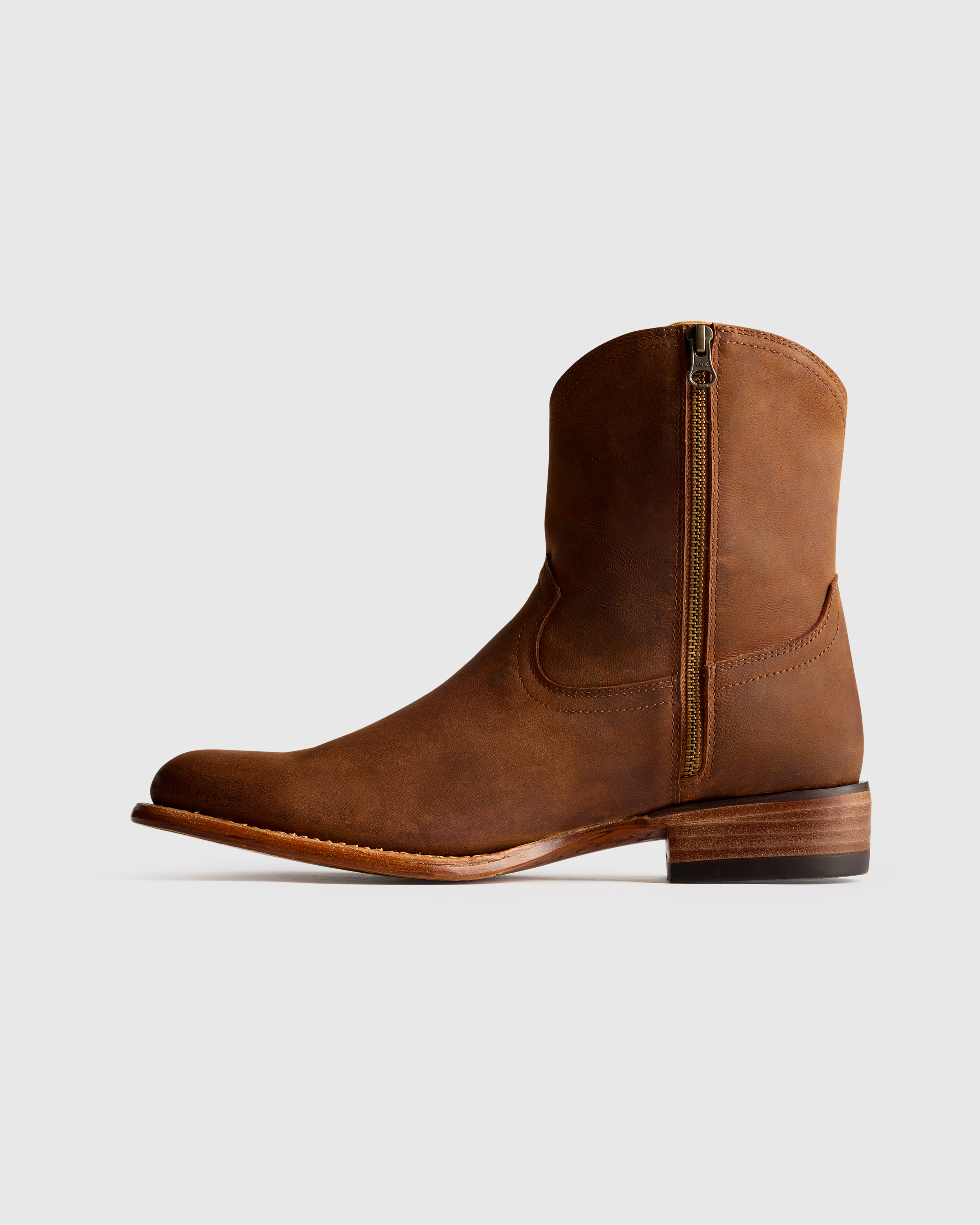 Crafted Leather Western Zip Boot in Dark Chocolate display picture 2
