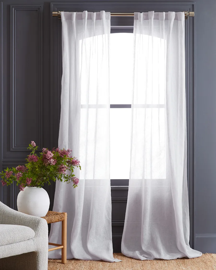 European Linen Sheer Curtain Set White 2