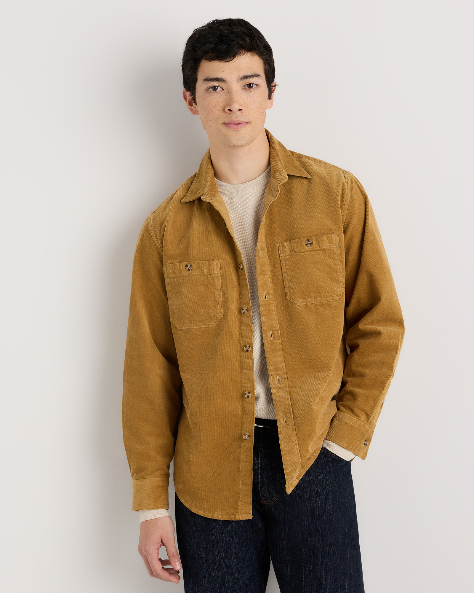Men's Organic Stretch Corduroy Shirt in Dark Khaki