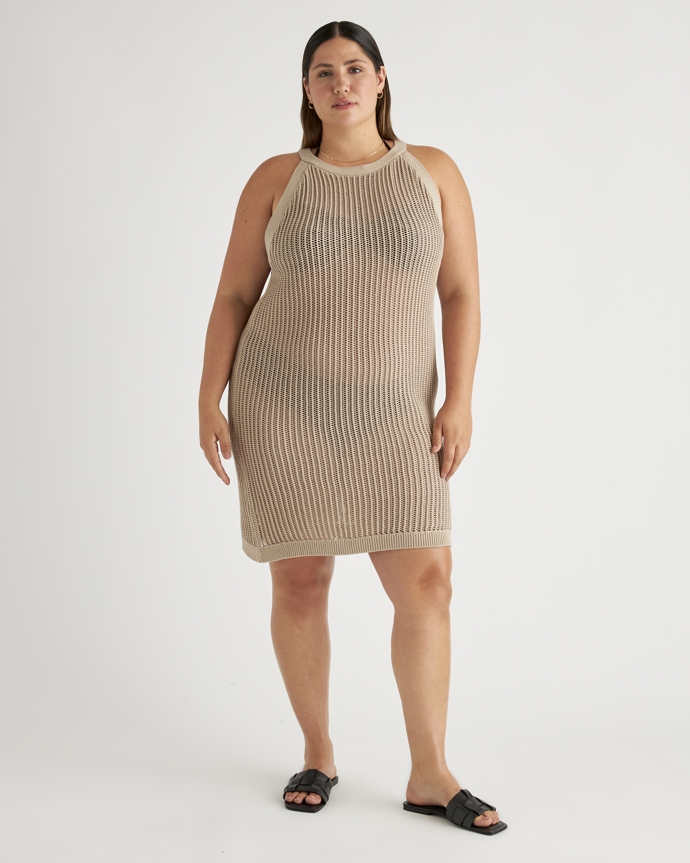 100% Organic Cotton Open-Knit Cover-Up Mini Dress
