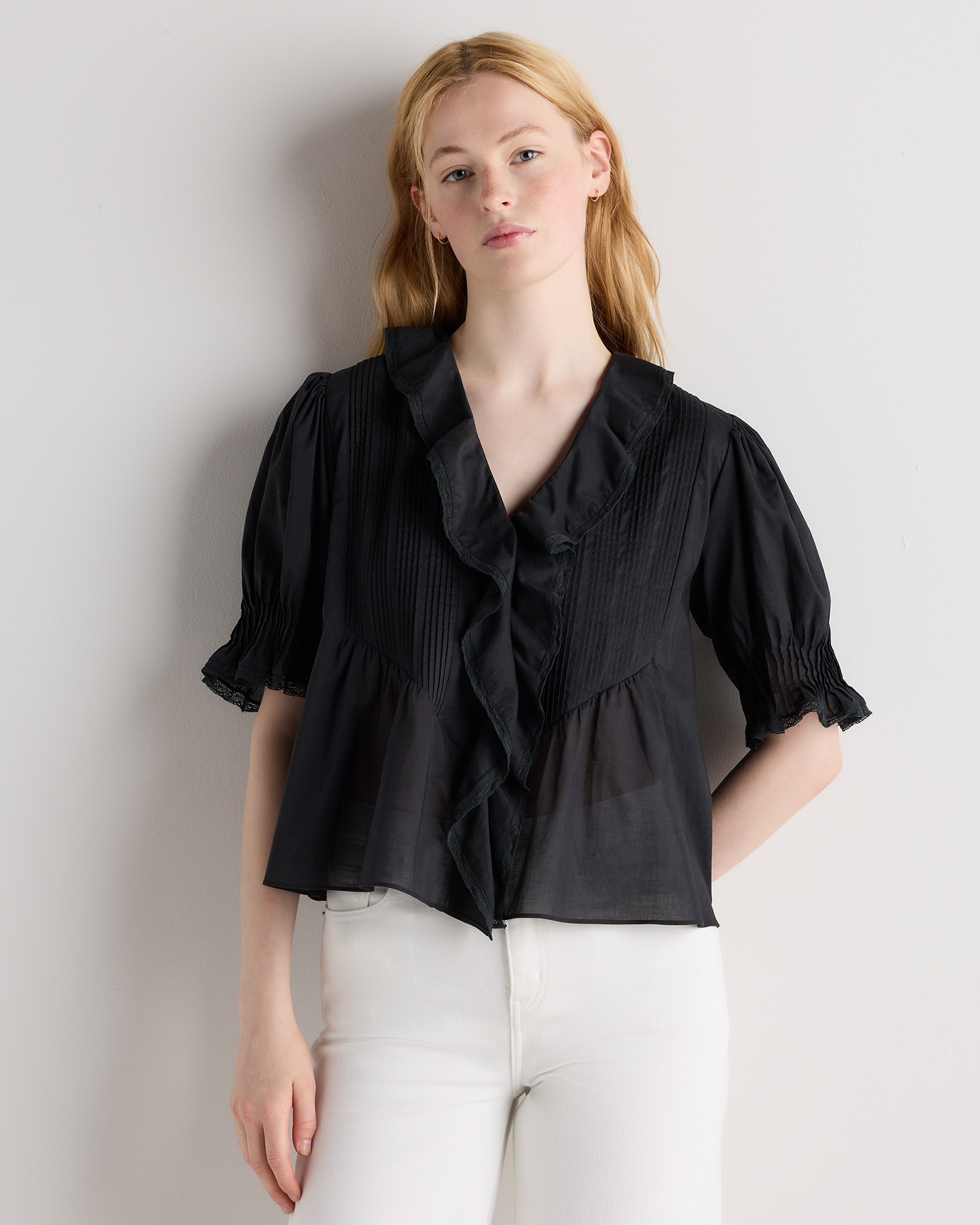 Organic Cotton Voile Short Sleeve Peasant Blouse