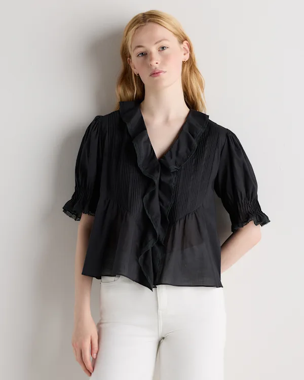 Organic Cotton Voile Short Sleeve Peasant Blouse