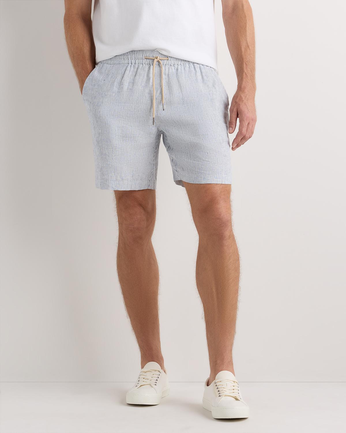100% European Linen Drawstring Beach Shorts - 7"