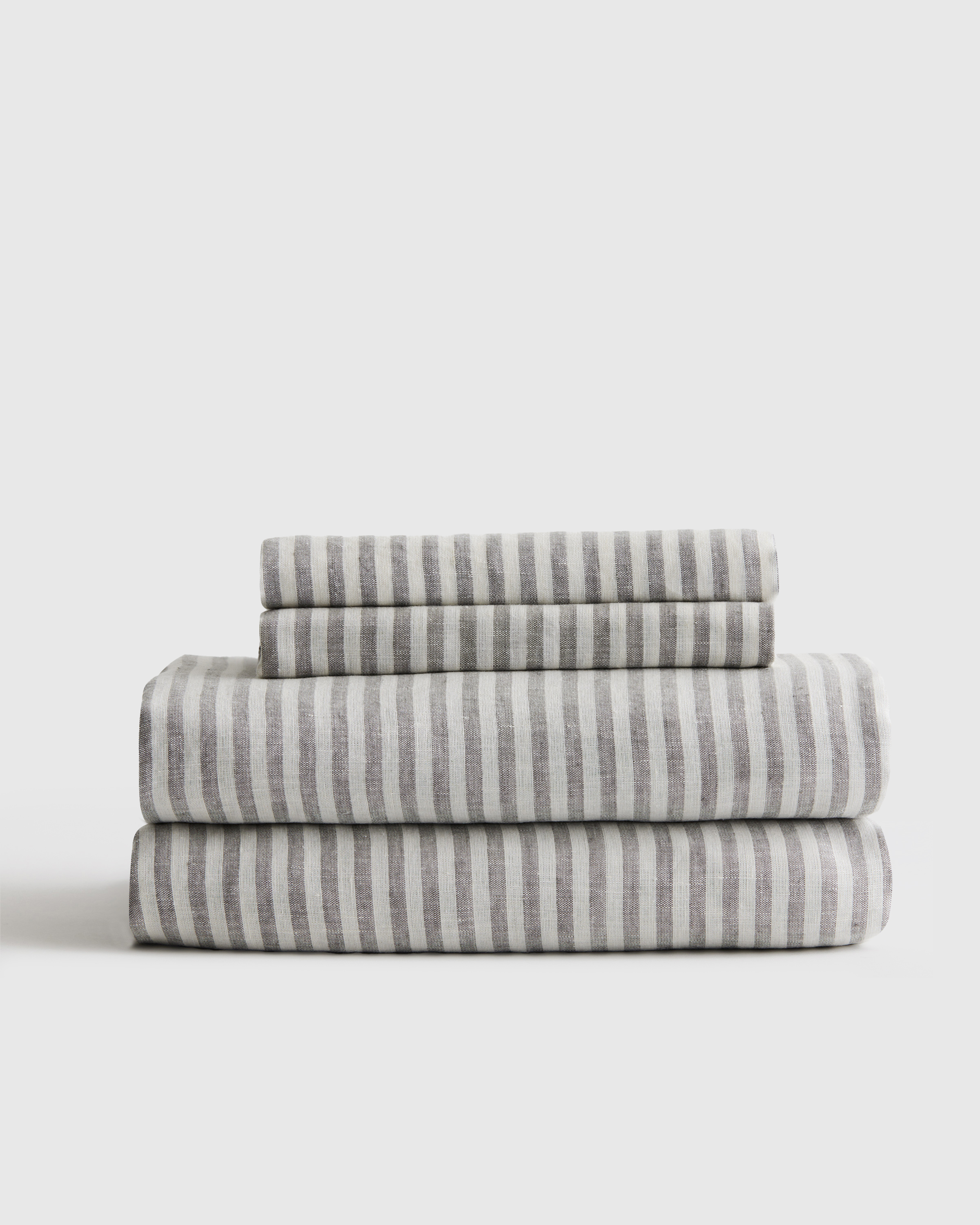 European Linen Stripe Sheet Set in Grey/white Stripe